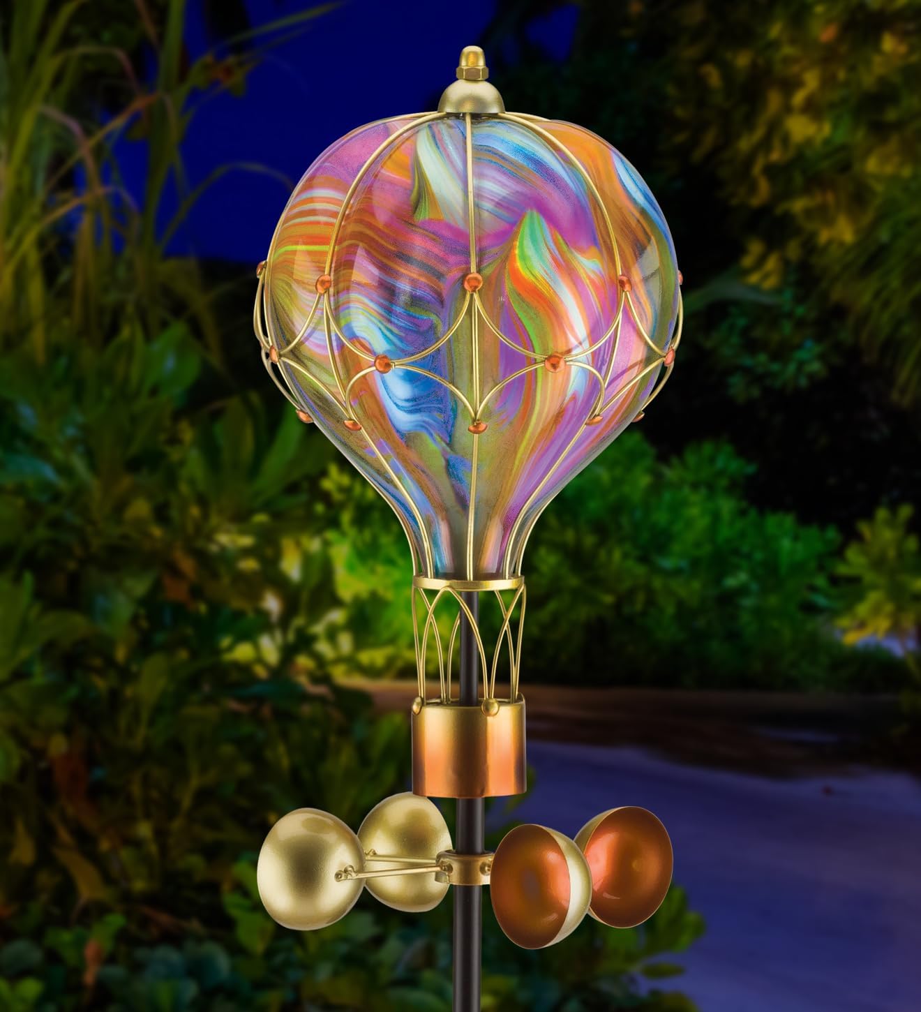 Regal Art & Gift Swirl Balloon Spinner, 62-Inch Solar Garden Stake - Metal Wind Spinner with Solar Light - Outdoor Kinetic Garden Sculpture for Yard Art, Patio & Lawn Décor - Orange