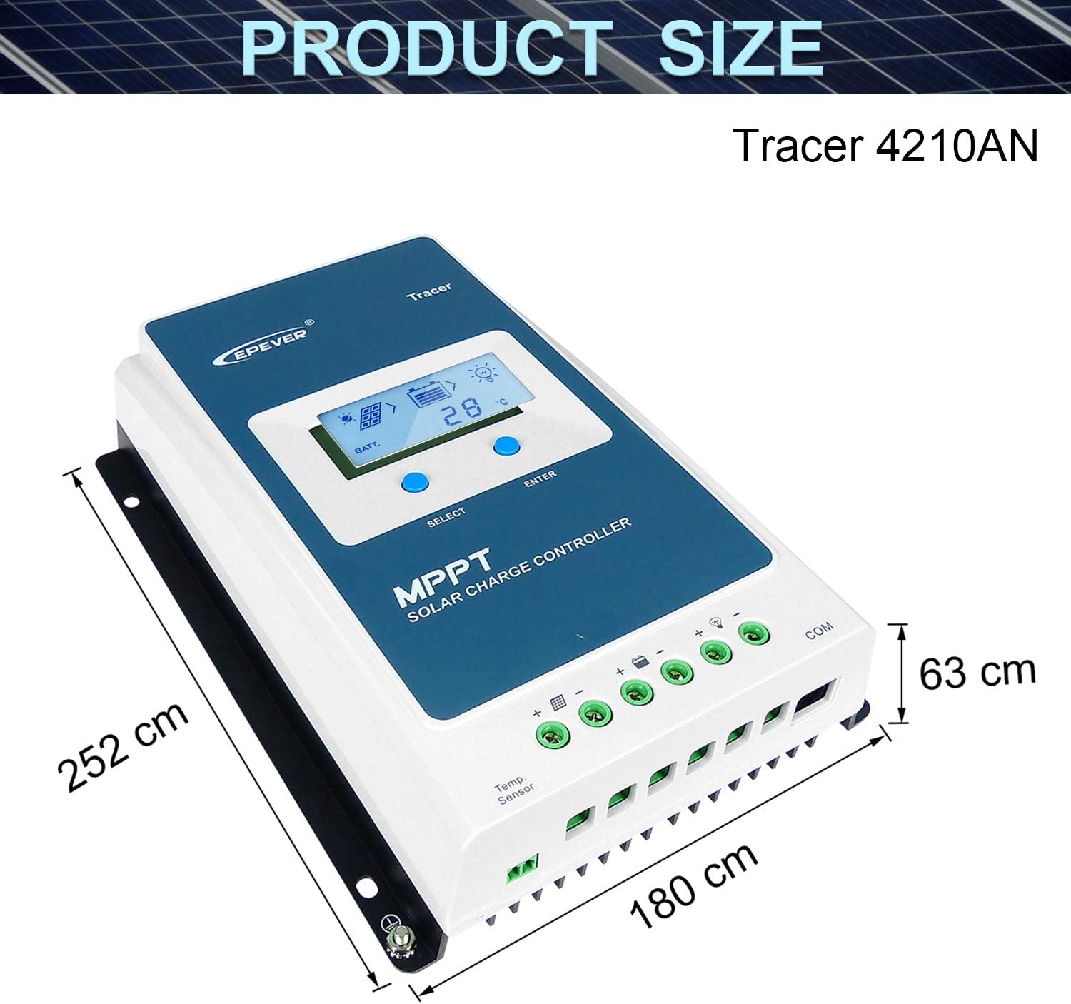 EPEVER 40A MPPT Solar Charge Controller 12V/520W, 24V/1040W, Common Negative Grounding, Work for Lead-Acid Sealed /Gel(AGM)/Flooded and Lithium Battery Charging(Tracer4210AN G3)