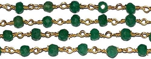 JEWELZ 10 feet emerald wire wrapped on gold plated chain - rosary style beaded chain 3-3.5mm
