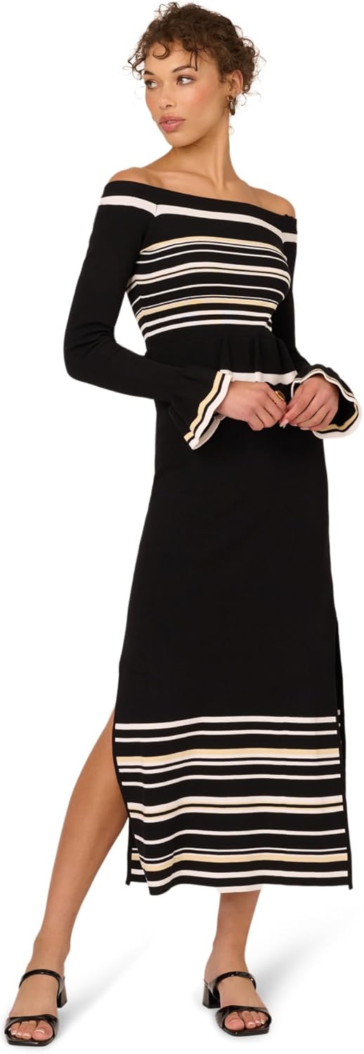Adrianna Papell Womens Off Shldr Knit Midi Dress