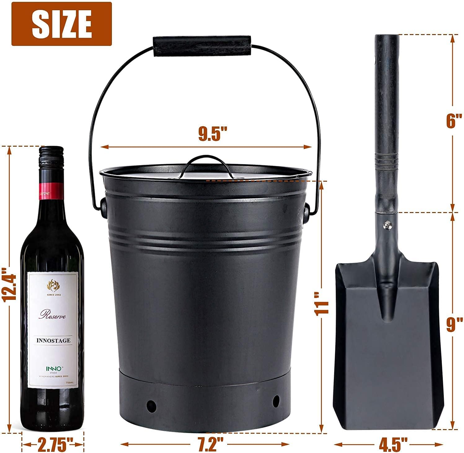 Patented Stainless Bonfire Fire Pit with Portable Carrying Storage Bag and Ash Bucket with Lid and Wood Handle Coal Shovel
