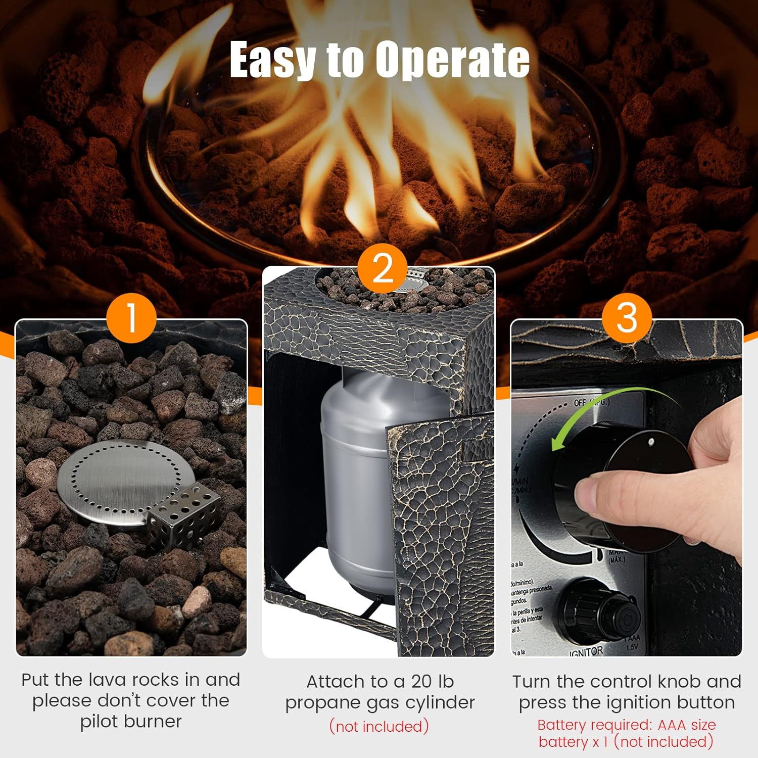 Tangkula 16 Inch Patio Propane Fire Pit, Patiojoy Electronic Ignition Square Gas Fireplaces with Protective Cover, 30,000 BTU Outdoor Fire Pit with Lava Rocks, Touch-up Pen for Backyard, Patio (Black)