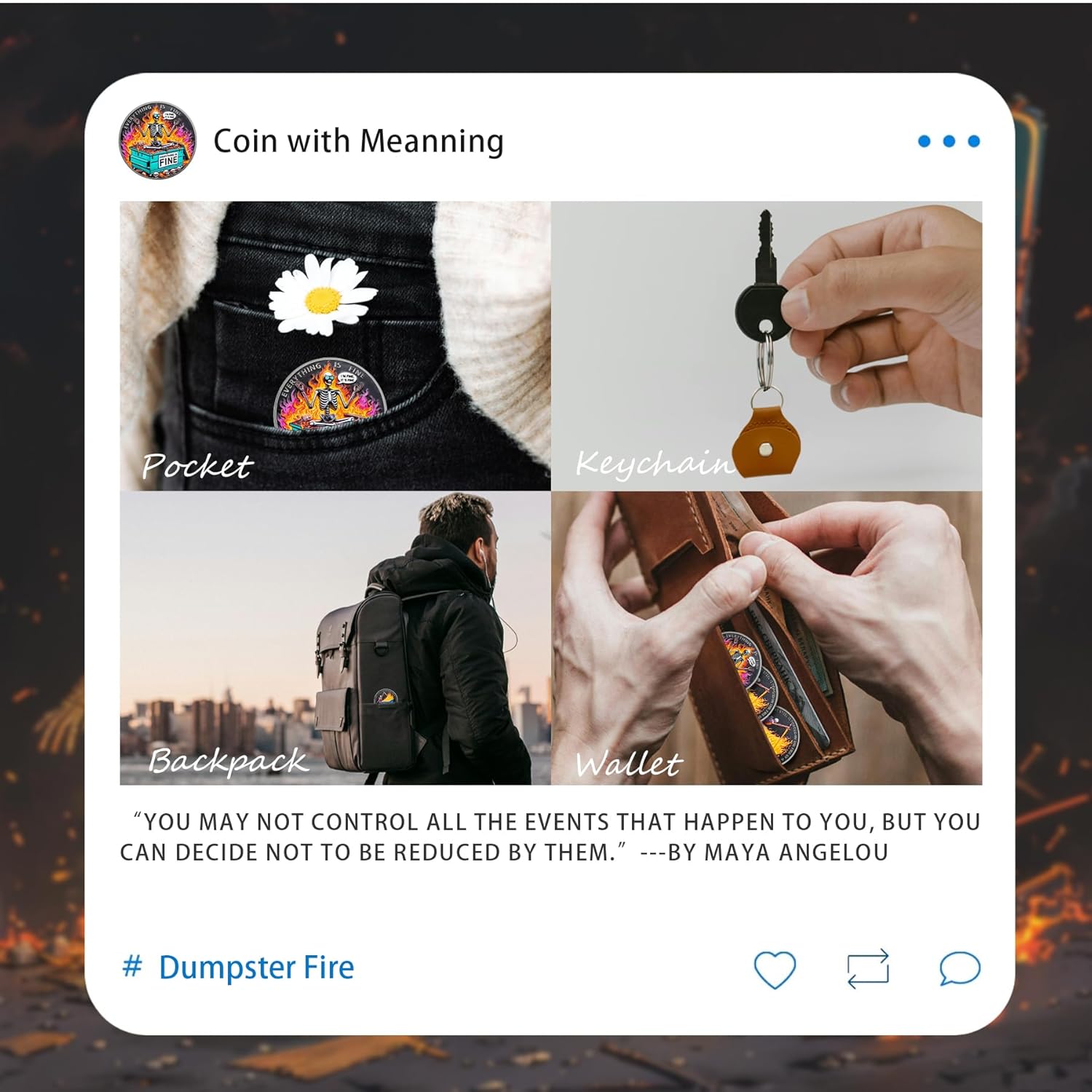 10pcs Colorful Skull Dumpster Fire Challenge Coin - The Strongest Steel is Forged Dumpster Fire Coin - Funny Desk Accessories for Work - Hilarious Coworker Go Away Token - Inspirational Gifts for All