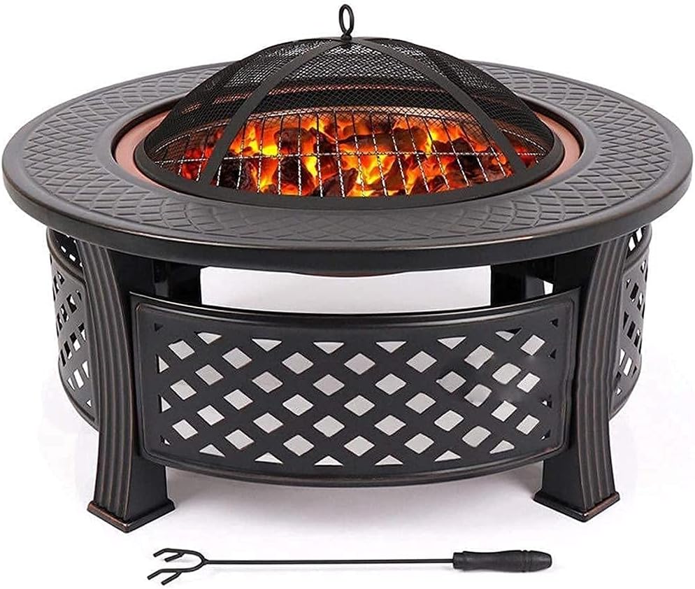 Outdoor Fire Pit with BBQ Grill Shelf Metal Brazier Firepit Garden Patio Heater/BBQ/Ice Pit Fire Bowl for Garden and Patio Outdoor Garden Fire Pit with Waterproof