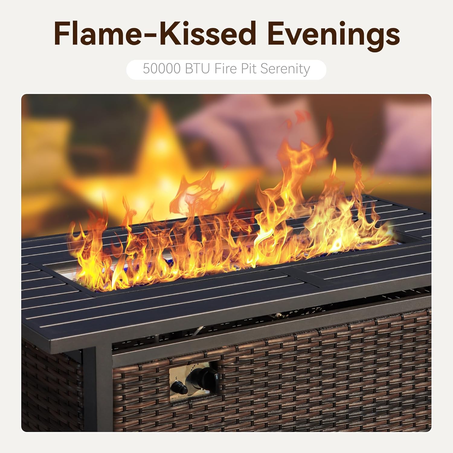 6-Pieces Metal Patio Furniture Sets, Outdoor Sectional Patio Conversation Set with Fire Pit Table, ALL Weather Black Metal Patio Sofa Set with Beige Cushions for Deck,Lawn,High Back,Swivel Chair