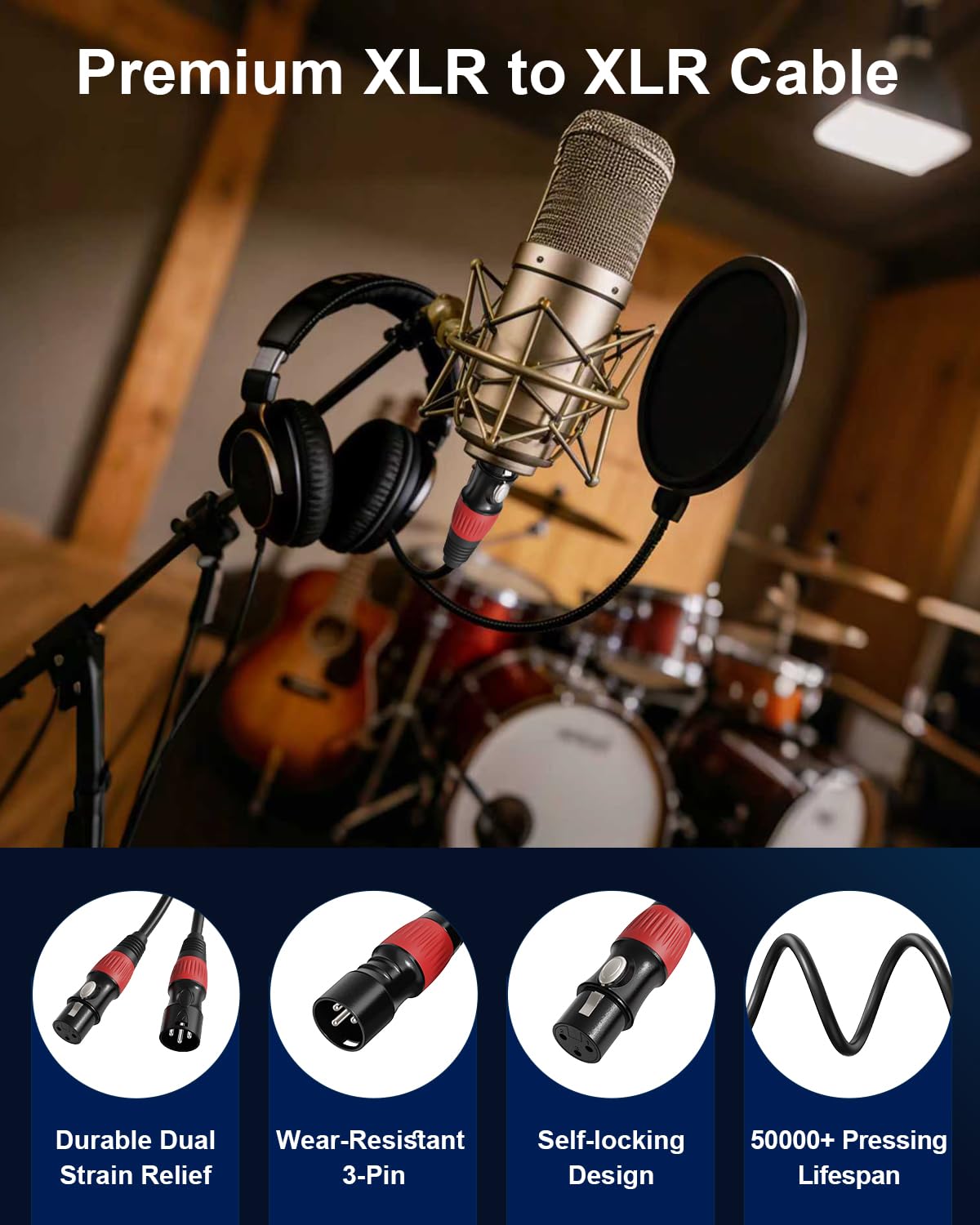 6 Pack 25ft Color-Coded XLR Cable (Male to Female), OFC Microphone Cord for Recording Mixer, Amplifier, Podcast, Stage & Studio Pro Audio Equipment