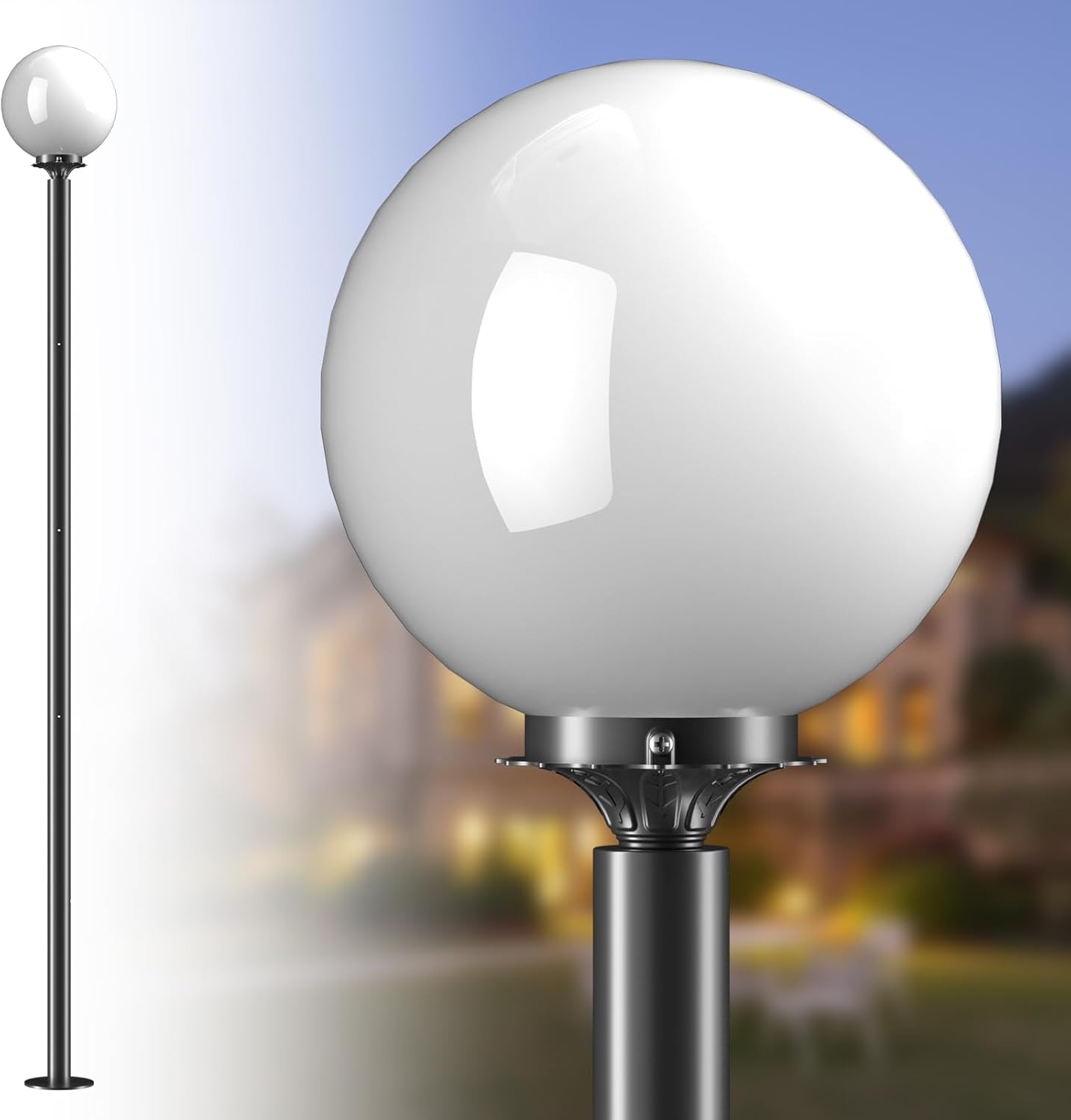 Modern Outdoor Post Lights Globe Street Pole Lights Outdoor for Yard, 3000K IP65 Waterproof Heavy-Duty Aluminum Post Lamp Lighting for Garden, Driveway (E26 LED Bulbs Included)