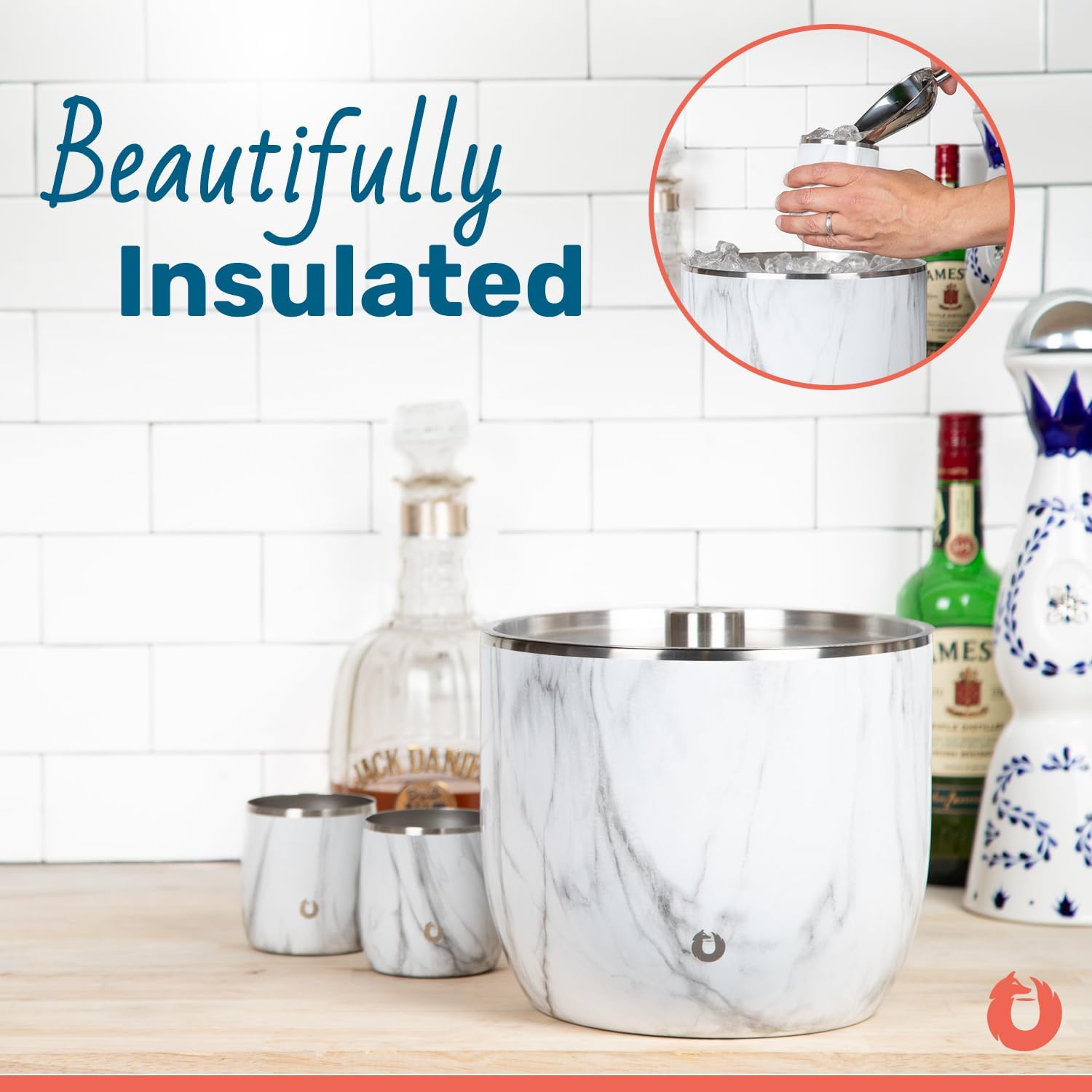 Snowfox XL Premium Vacuum Insulated Double Wall Stainless Steel Ice Bucket with Lid/Scoop, Bar Accessories, Large Elegant Party Bucket, Chill Several Bottles, Beautiful Entertaining, 7L, Matte Black