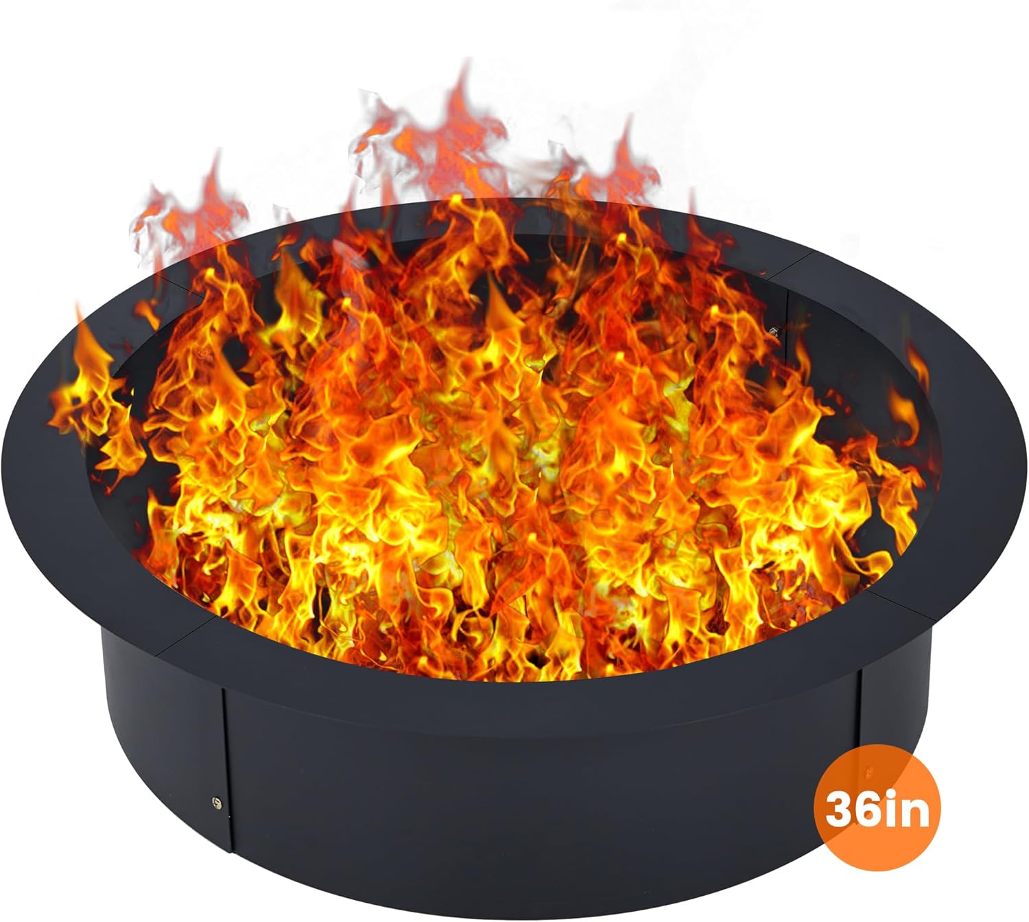 Outdoors Smokeless Fire Pit Ring Liner 30-Inch / 36 Inch Outer Diameter, Round Heavy Duty Firepits Ring with Grill for Outdoor Park, Backyard, Bonfire 2.5mm Thick Steel Black