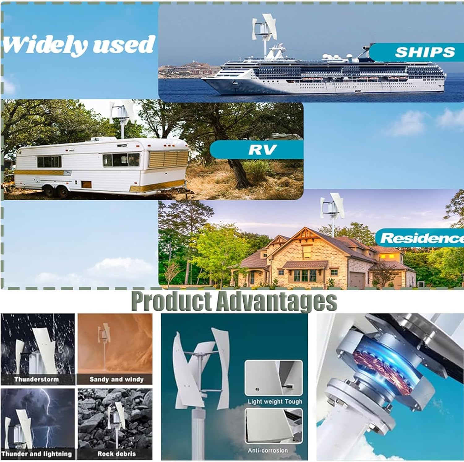 10000W Wind Turbine Vertical Axis Permanent Maglev Generator, Low Starting Wind Speed Wind Turbine Generator Kit, Aerodynamic Fiberglass Blades,12V-220V