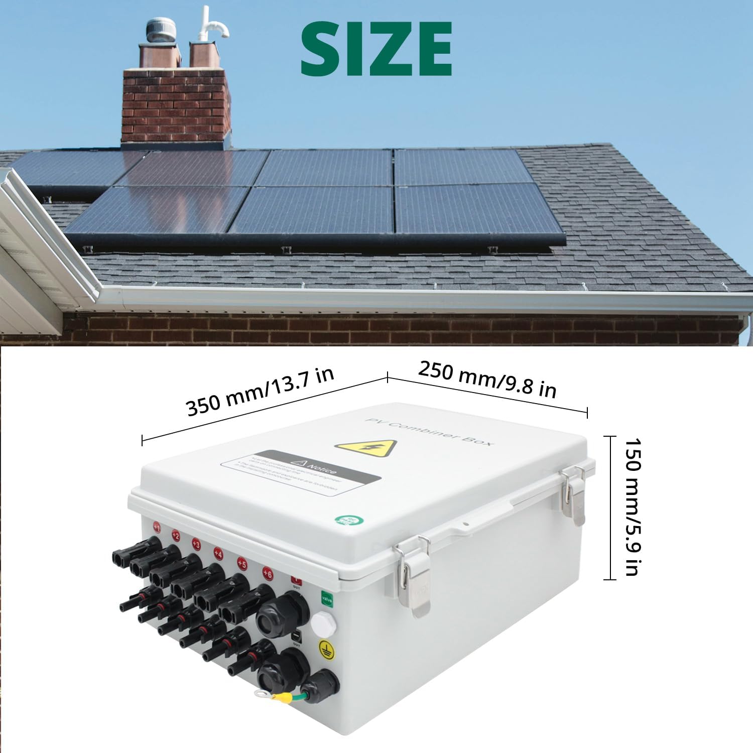 Solar Combiner Box, HXH PV Combiner Box 6 String with a 550V 2P 63A DC Circuit Breakers & Lightning Arreste for Solar Panels, IP 65 Waterproof