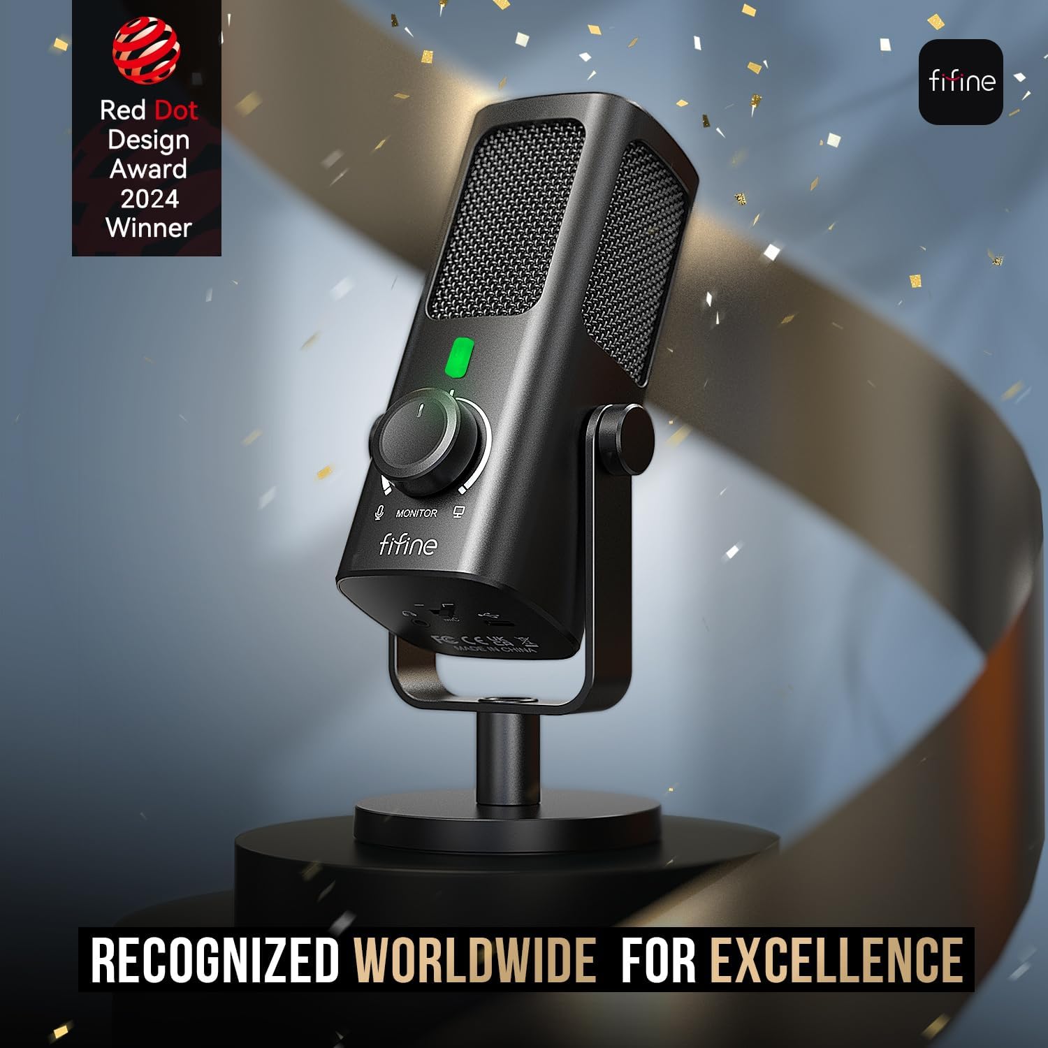 FIFINE USB-Podcast-Condenser-Microphone for Studio-Recording/Computer-Streaming, Desktop-Metal-Mic for YouTube Music Vocal Creation, with Monitor-Mix Volume-Control, Low-Cut Switch (PROFILE3)