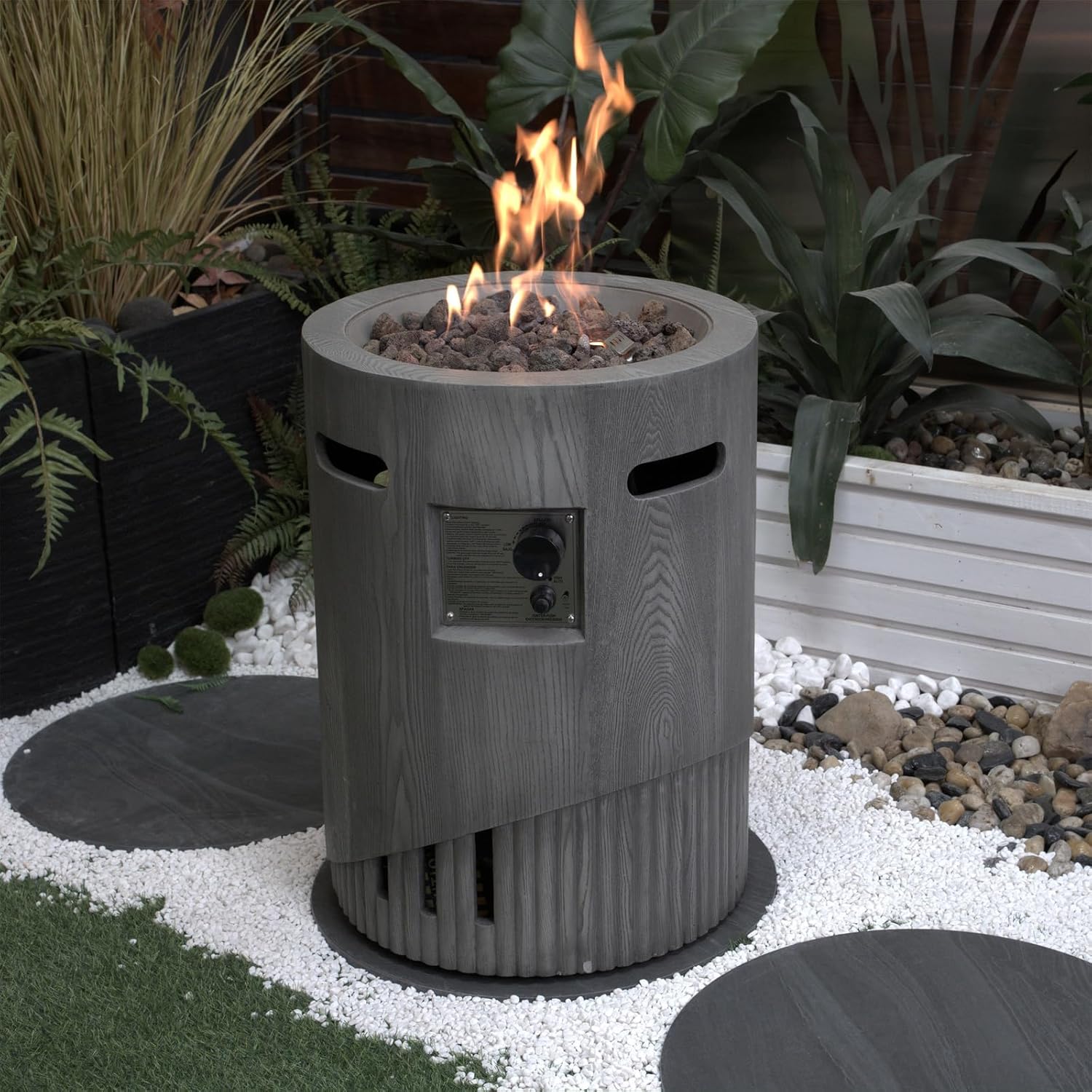 Penau 32000 BTU Outdoor Gas Fire Pit, CSA Certified 20 Inch Round Design with Lava Stones and Rainproof Cover, Magnesium Oxide Surface