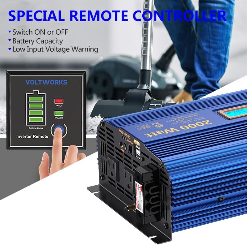 2000Watt Pure Sine Wave Power Inverter 12V DC to 110V 120V AC ETL UL458 Compatible with Lithium Battery Starlink for Off-Grid Solar RV Home Truck with 2.4A USB Ports & 1AC Terminal Block by VOLTWORKS
