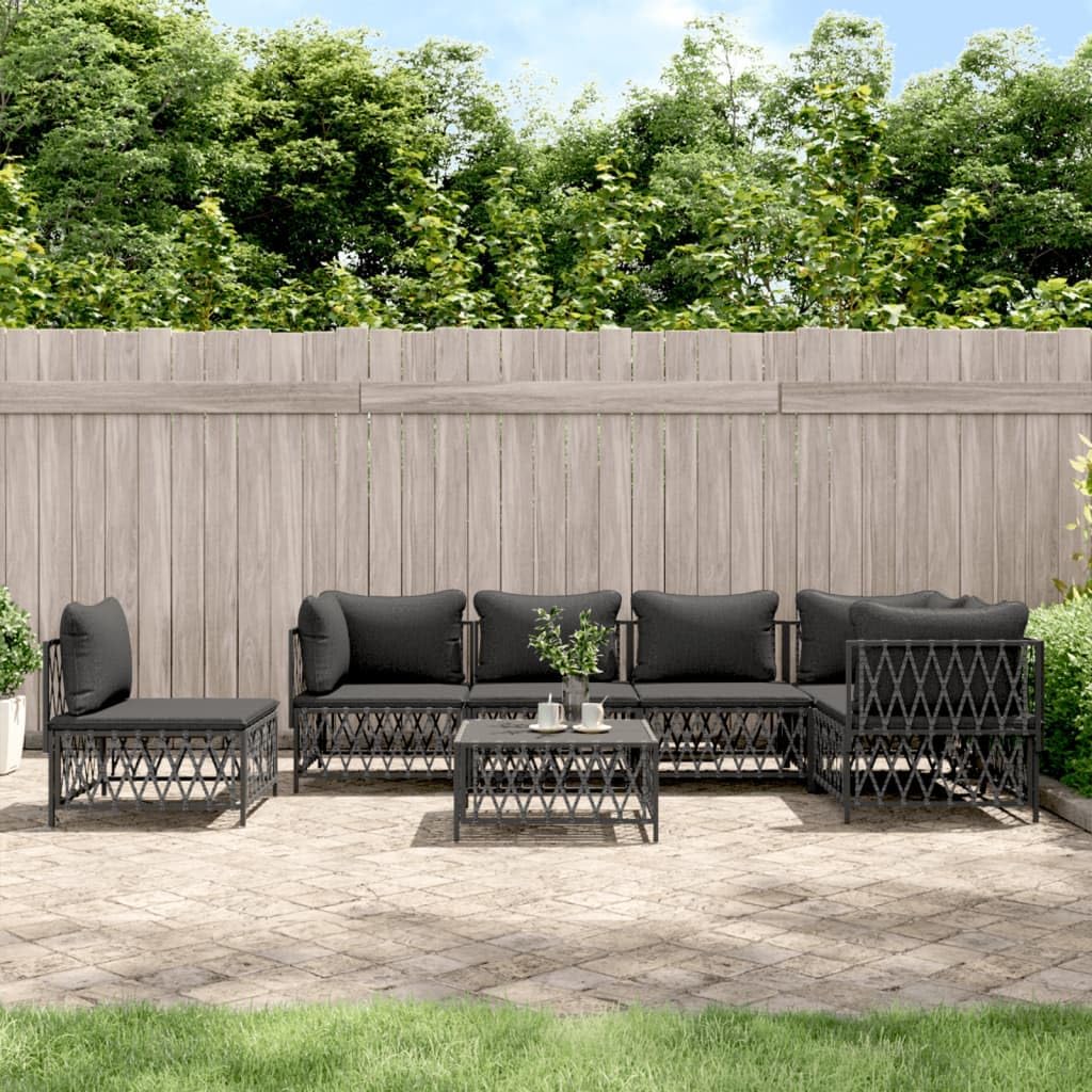 7 Piece Patio Lounge Set with Cushions Anthracite Steel,Outdoor Lounge Set: Durable Sofa with Padded Cushions for Patio and Garden Patio Furniture Sets, Outdoor Furniture Sets