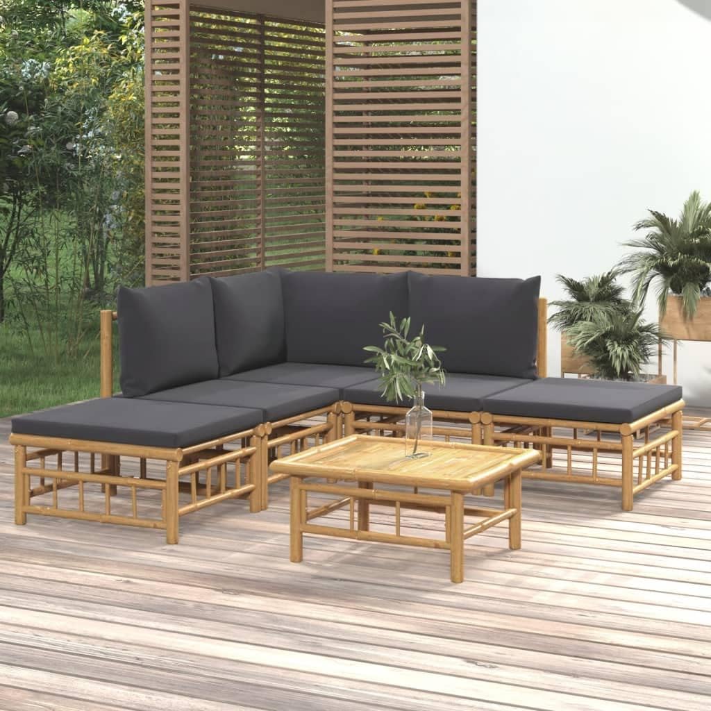 6 Piece Patio Lounge Set with Dark Gray Cushions Bamboo,Elegant Bamboo Patio Lounge Set: Comfort and Style for Your Outdoor Oasis Patio Furniture, Outdoor Furniture Sets