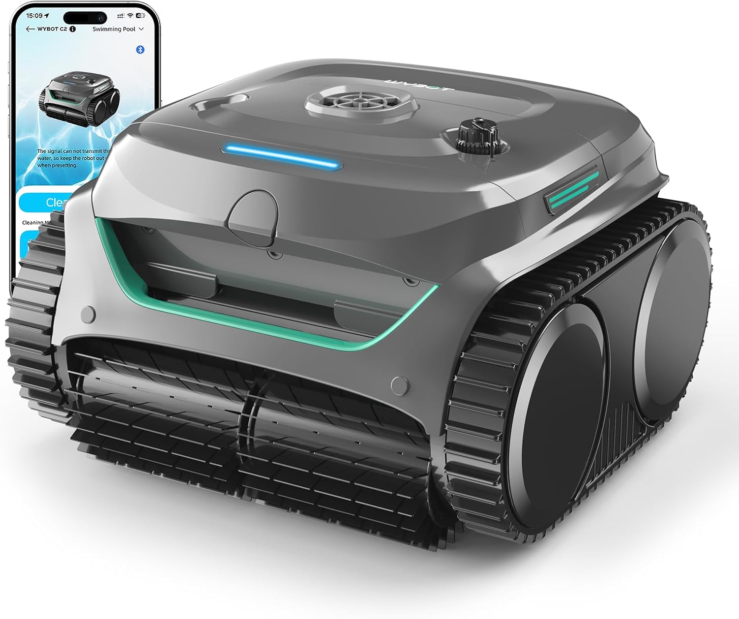 WYBOT C2 Robotic Pool Cleaner, Cordless Pool Vacuum for Inground Pools up to 2152 Sq.ft, Dual Filtration, Powerful Suction, Wall Climbing and Waterline Cleaning, Lasts 180Mins Runtime, App Scheduling