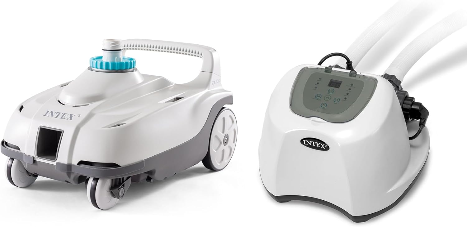 Intex ZX100 Auto Pressure Side Pool Cleaner with Hose and Converter and Krystal Clear Saltwater System for 7000 Gallon Above Ground Swimming Pool