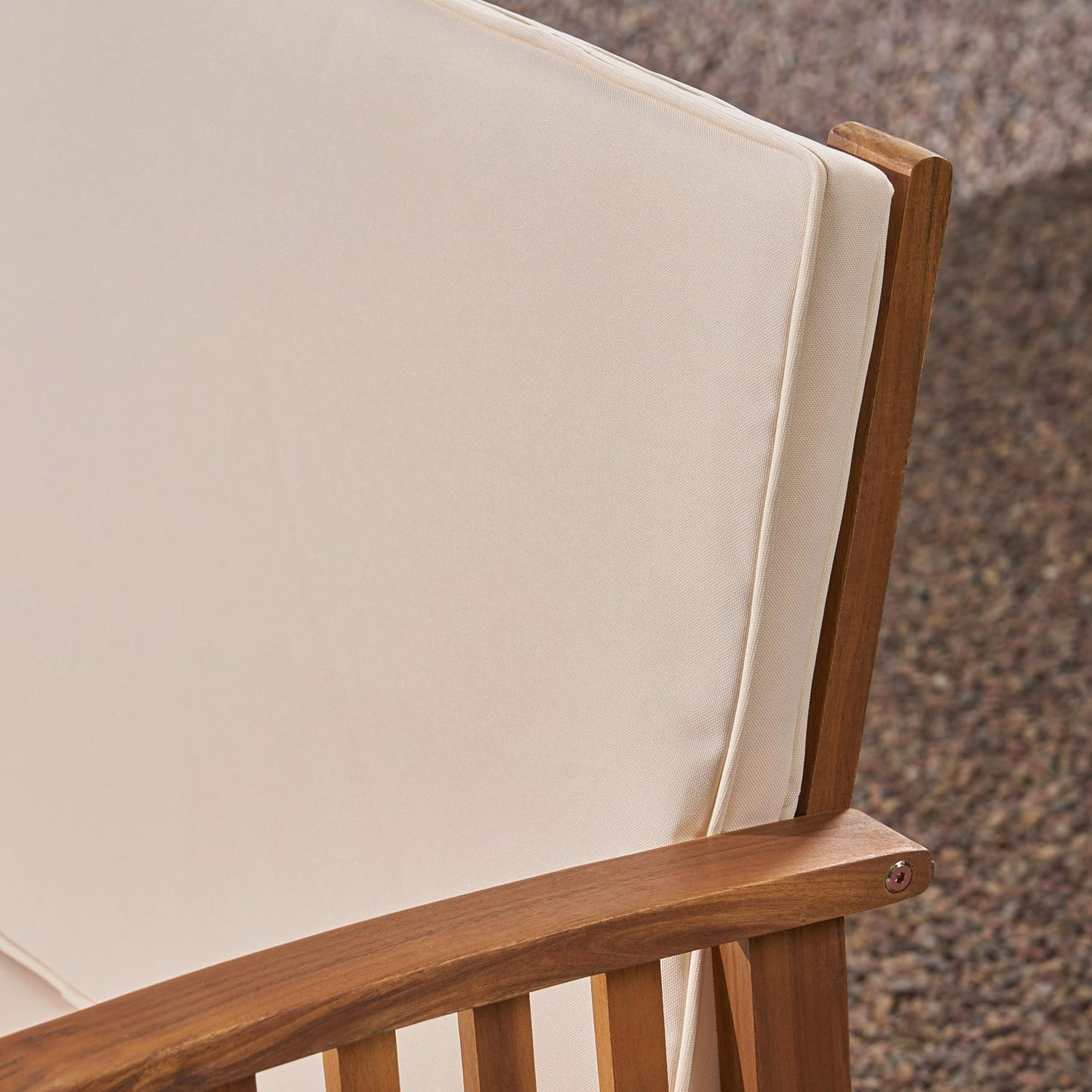 GDFStudio Marjory Outdoor 5 Piece Acacia Wood Conversational Set with Cushions and Fire Pit, Teak with Cream and Brown