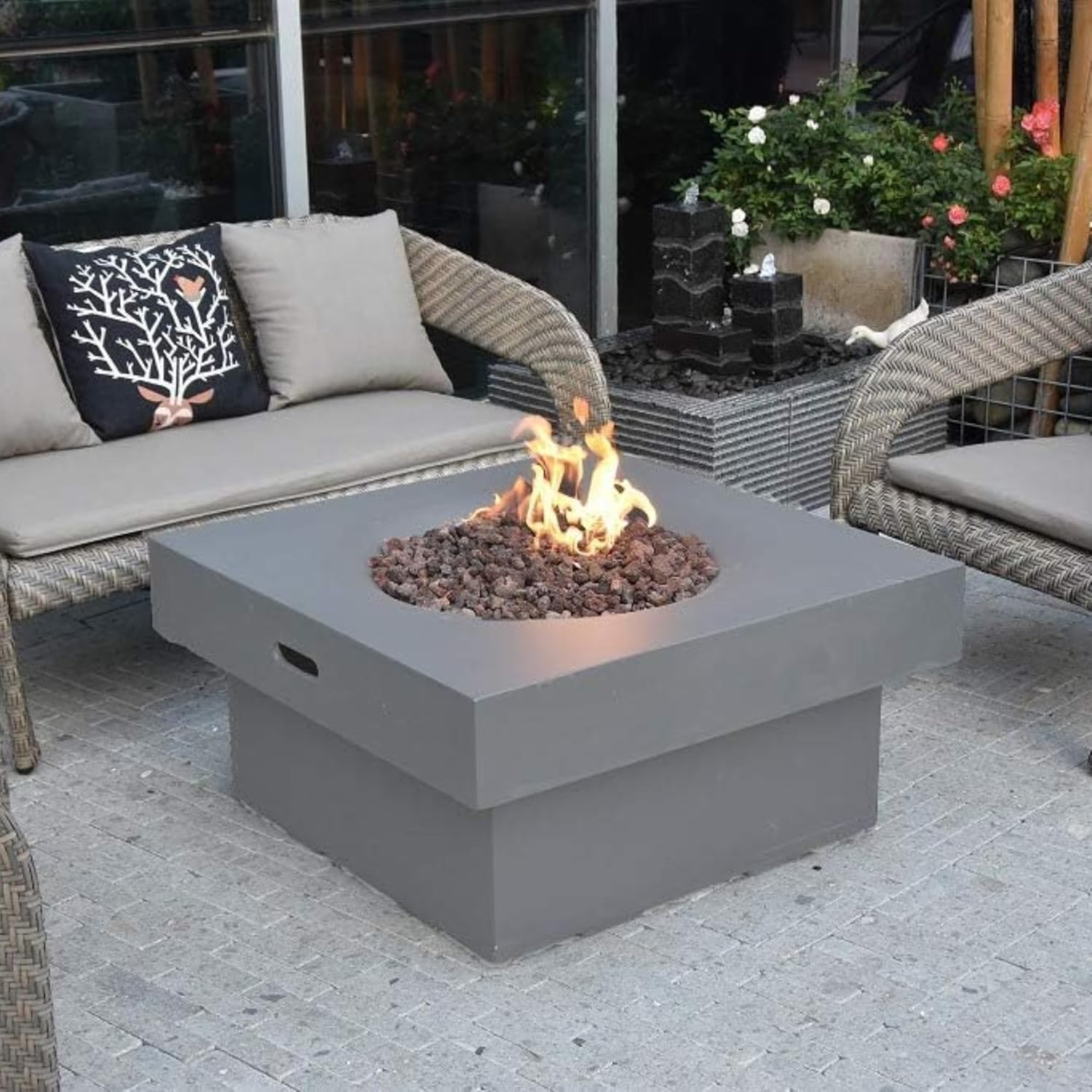 Branford Fire Table Light Grey Propane Gas Fire Pit Modern Outdoor Concrete Fire Table with Lava Rocks & Weather-Resistant Finish Stylish Patio Heating