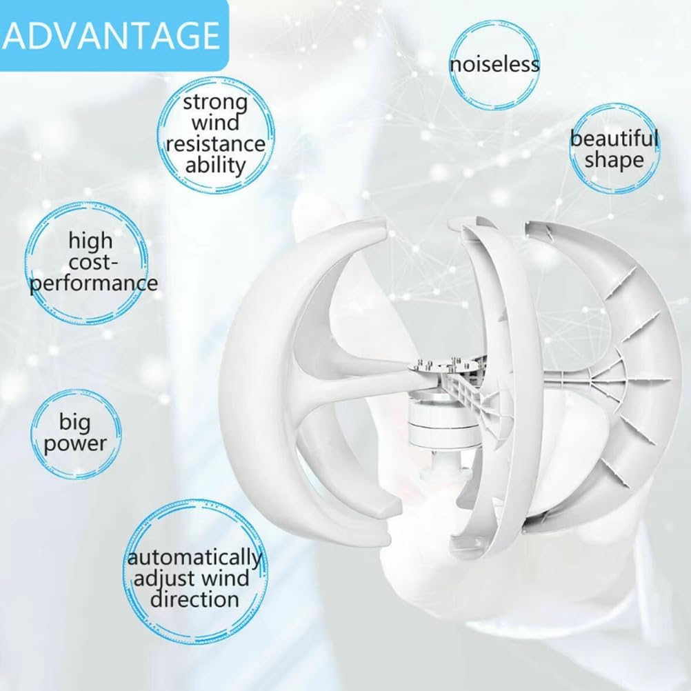 White,12v,HYZHANHONG Eco-Friendly Renewable Energy,6000Wvertical Axis Wind Turbine Generator Kit - 5 Blades, Low Wind Speed (2M/S) Home & Camping Power Solution - White