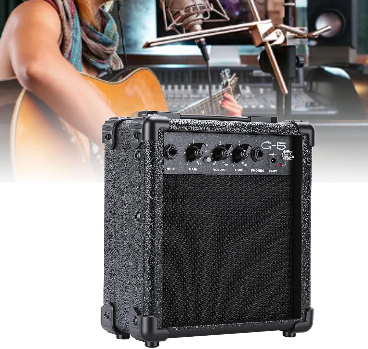 Drfeify Guitar Speaker, 5W Mini Portable Outdoor Wooden Electric Guitar Cabinet Amplifier Speaker with Headphone Jack Ideal for Daily Practice