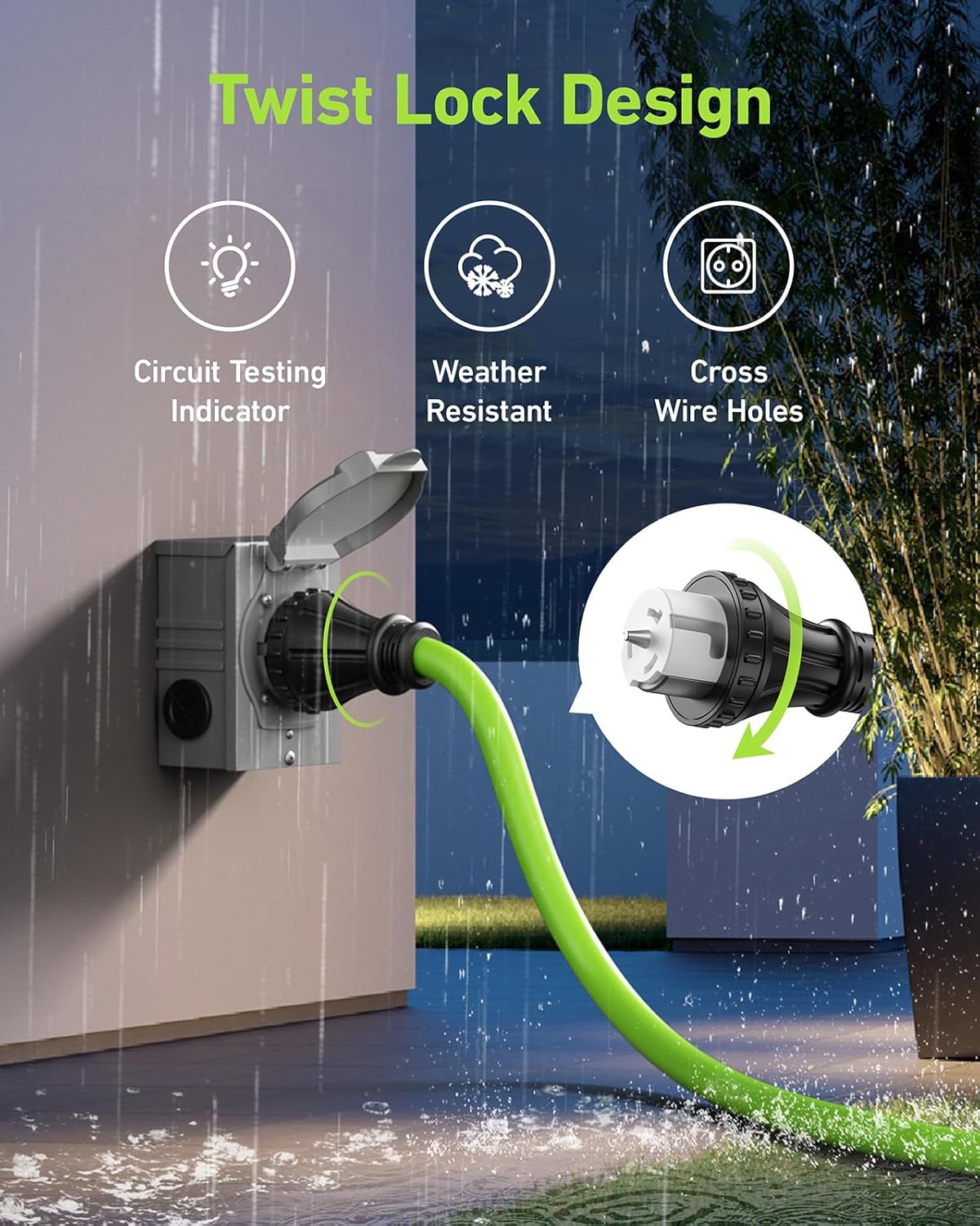 50 Amp Generator Cord and Power Inlet Box, 25 Ft RV Extension Cord, NEMA 14-50P/SS2-50R Twist Lock Connector, 125/250V 12500W Generator Cable, 10 Gauge SJTW Generator to House Power Cord, ETL Listed