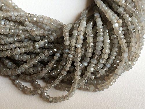5 Strand Natural Grey Moonstone Micro Faceted Rondelle Beads, Grey Moonstone Beads, Moonstone Necklace Size 4mm - 4.5mm, 13 Inch