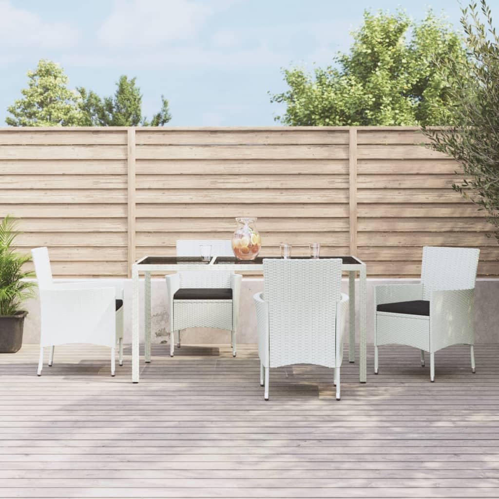 5 Piece Patio Dining Set with Cushions White Poly Rattan,Stylish Outdoor Patio Dining Set with Comfortable Cushions and Sturdy Steel Frame Furniture Sets for Patio, Lawn & Garden