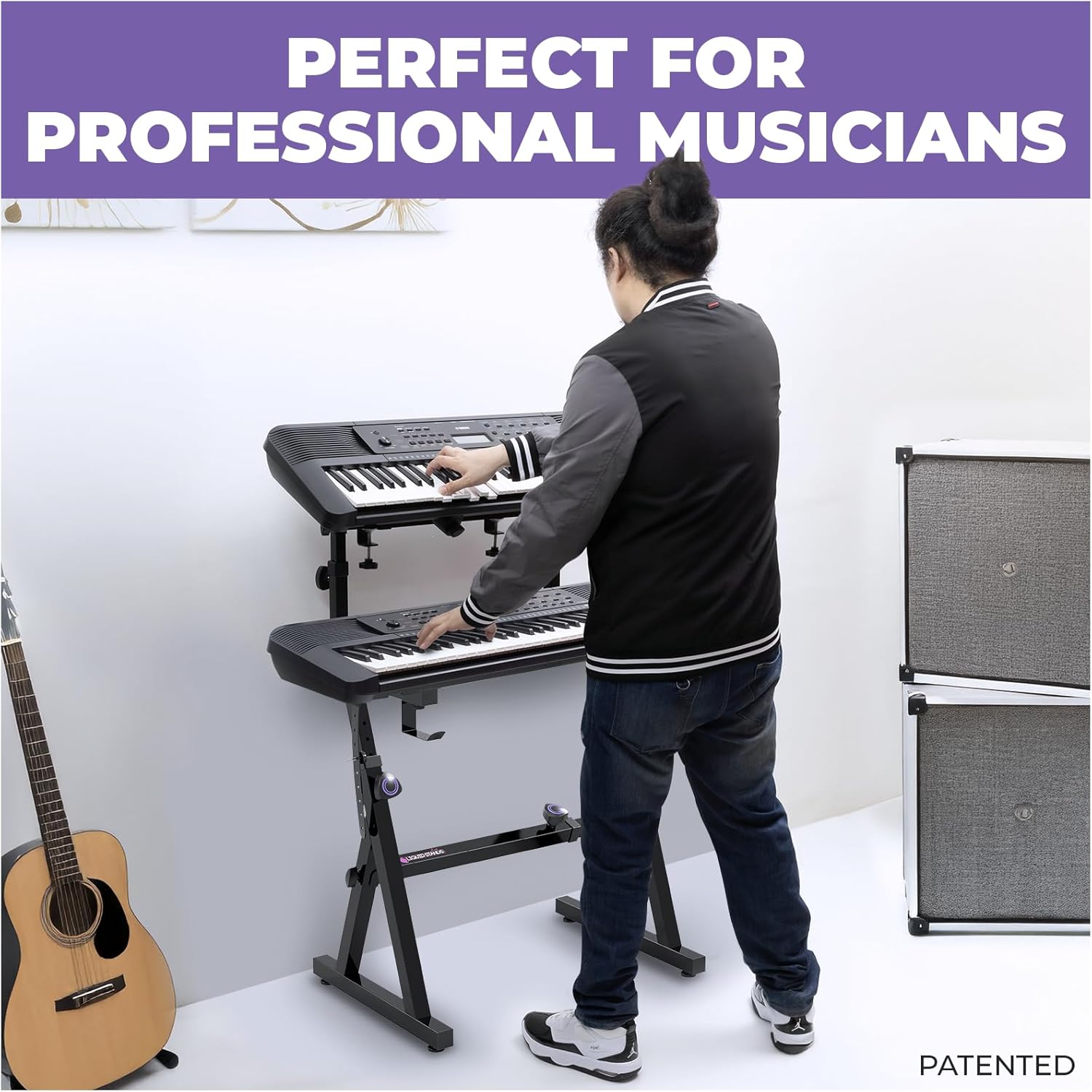 Liquid Stands Dual Piano Keyboard Stand with 2nd Tier - Z Style Adjustable and Portable 2 Tier Heavy Duty Music Stand for Synths and Electric Digital Keyboards - Fits 54 61 88 Key Pianos