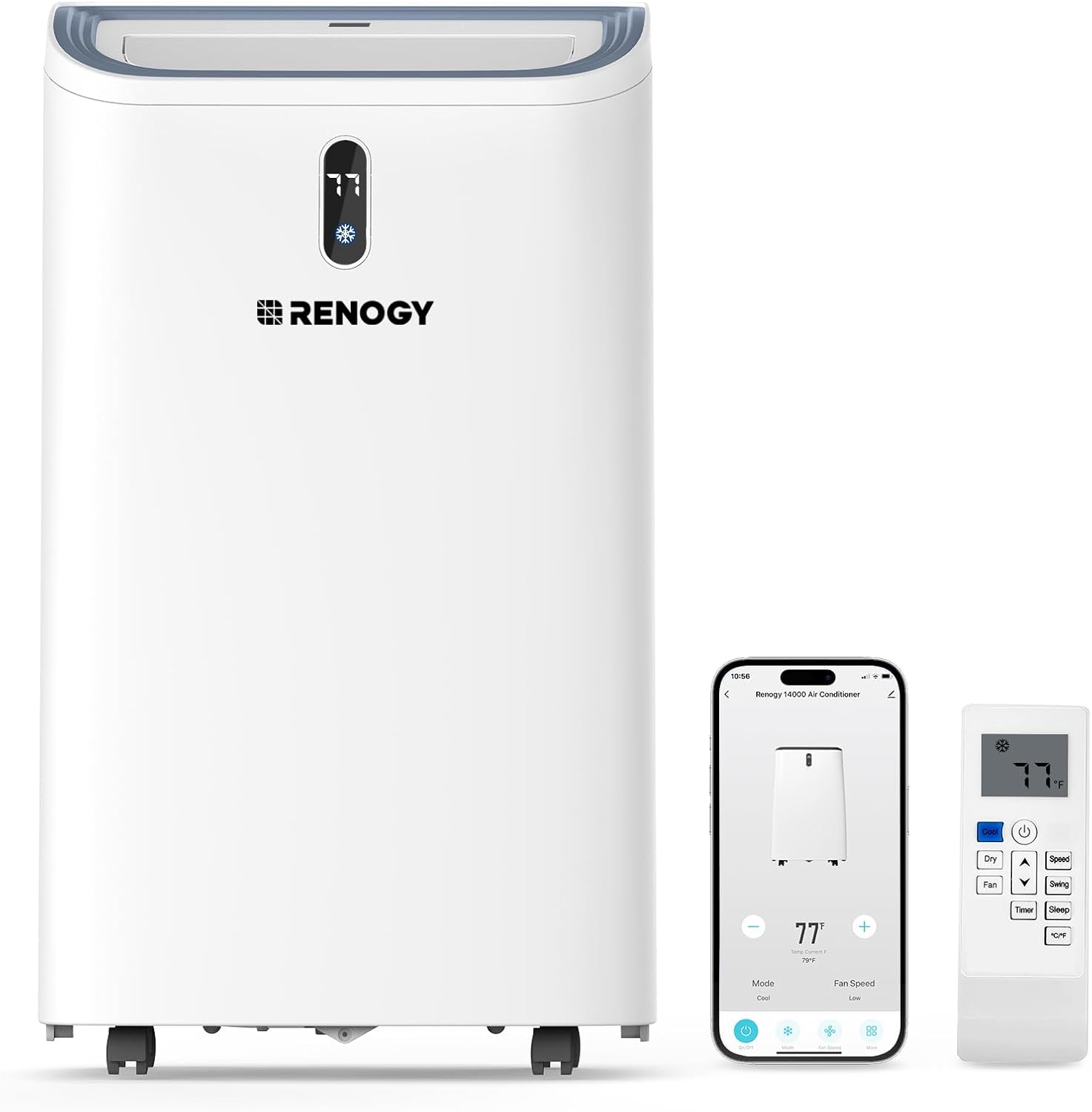 Renogy 14,000 BTU Portable Air Conditioners with Smart WiFi Enabled, Cooling, Dehumidifier, Fan & Sleep Modes 4-in-1 Portable AC w/Remote Control & Window Kit, Cools Up To 700 sq. ft, 1-24H Timers
