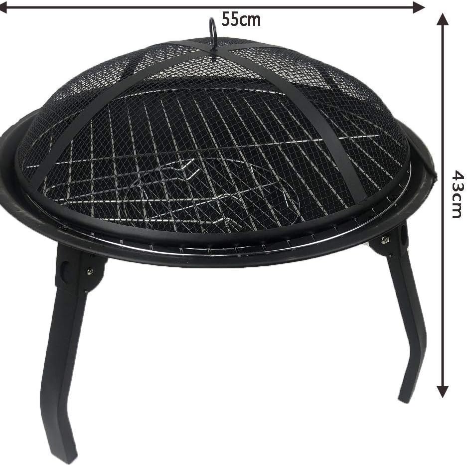 Garden Fire Pit Grill Bowl Grill Barbecue Rack Fire Pits Bowls,Large Wood Burning Cast Iron with Grill and Lid Outdoor Firepit for Log Burning Firepits and Firebowls Heater Outside Camping