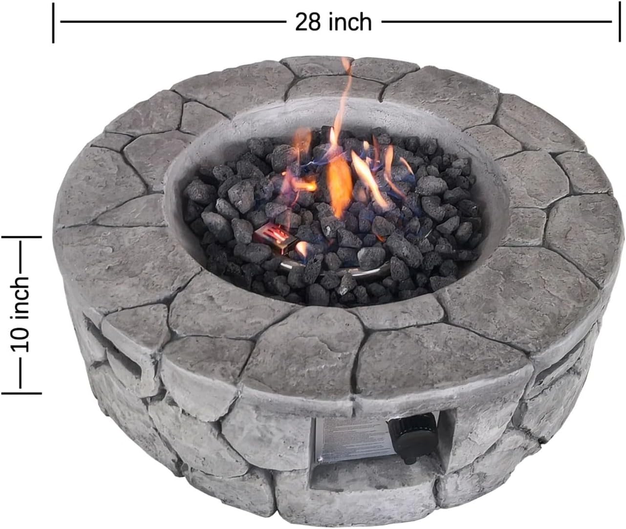 Outdoor Heater 28 Inch Propane Smokeless Fire Pit Bowl Round Gray Stone-Look Gas Firepit for Patio & Backyard Push-Button Ignition Adjustable Flame Control