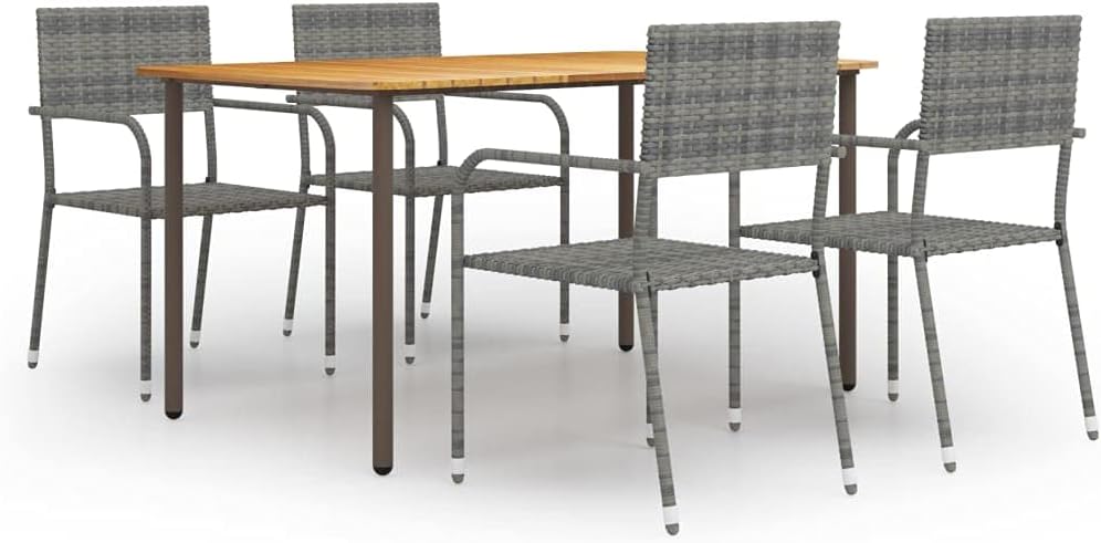 Furniture Sets 5 Piece Patio Dining Set Poly Rattan Anthracite,Acacia Wood Patio Dining Set with Rattan Chairs Durable and Stylish for Outdoor Relaxation Garden Conversation Sets