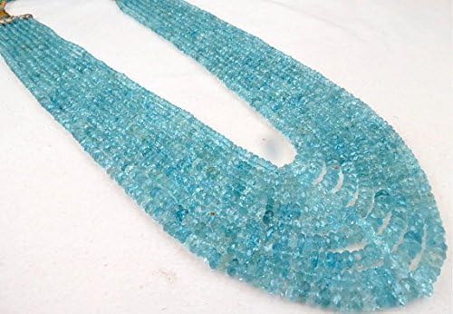 Natural Blue Aquamarine FACETTED Round Beads Necklace 17 inch 8MM to 4MM