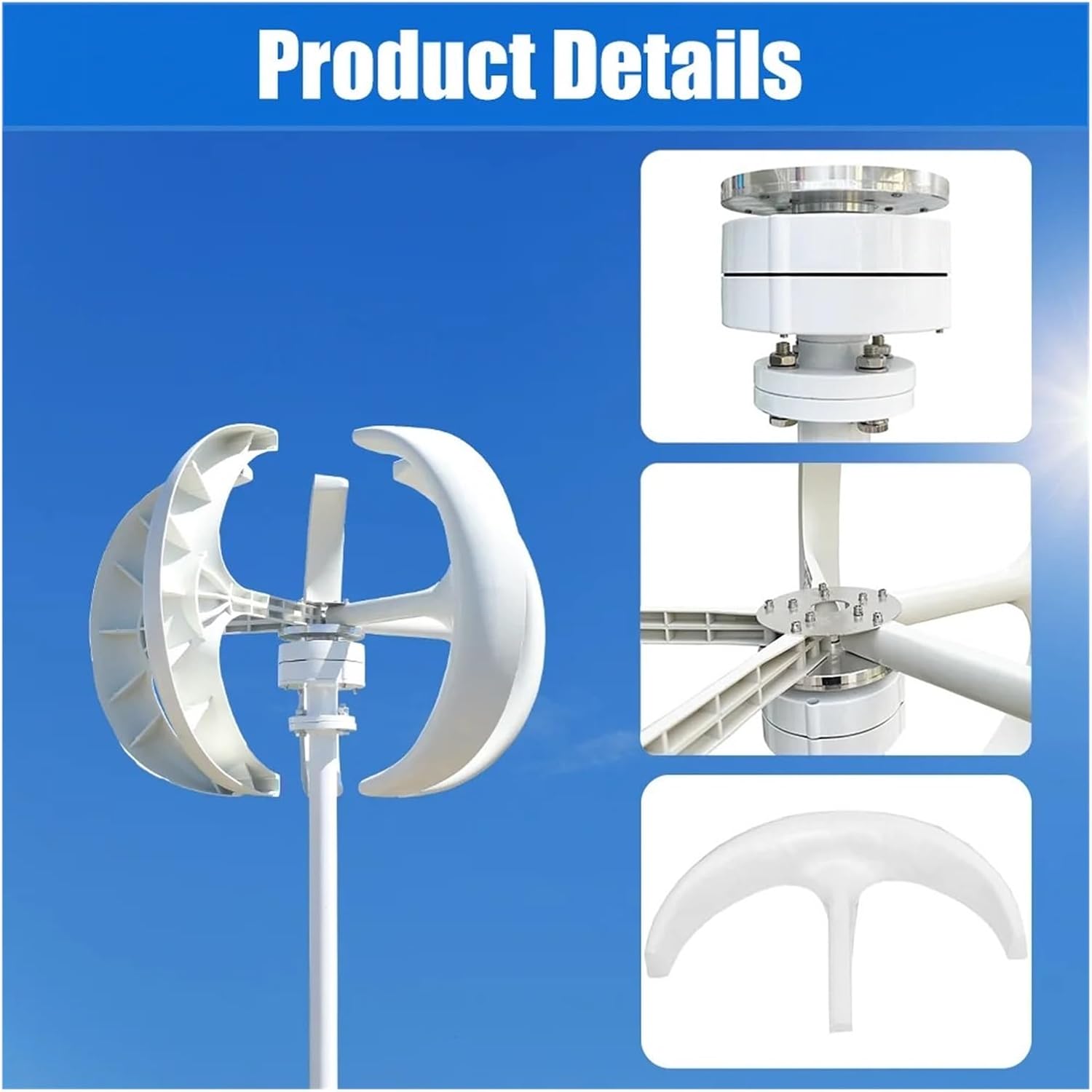 5000W Wind Turbine Generator Vertical Axis Wind Turbine Generator Low Noise Low Start Wind Speed 12V 24V 48V Windmill With MPPT Charger Low Starting Speed for Home(White,WITH MPPT CHARGER_48V)