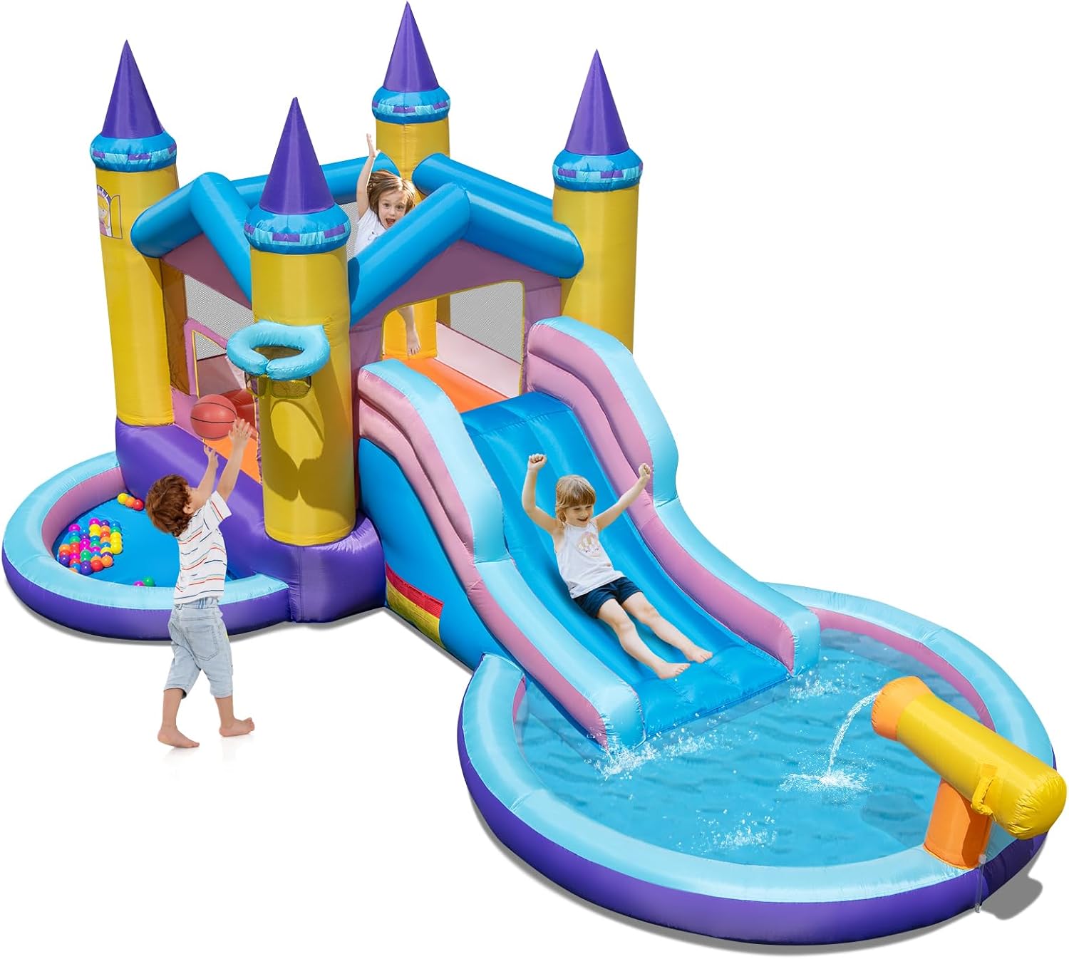 HONEY JOY Inflatable Water Slide, Ocean Bounce House Water Park with Ball Pit & Splash Pool for Outdoor Fun, Bouncy Castle Waterslides Inflatables for Kids Boys Girls Backyard Party Gifts
