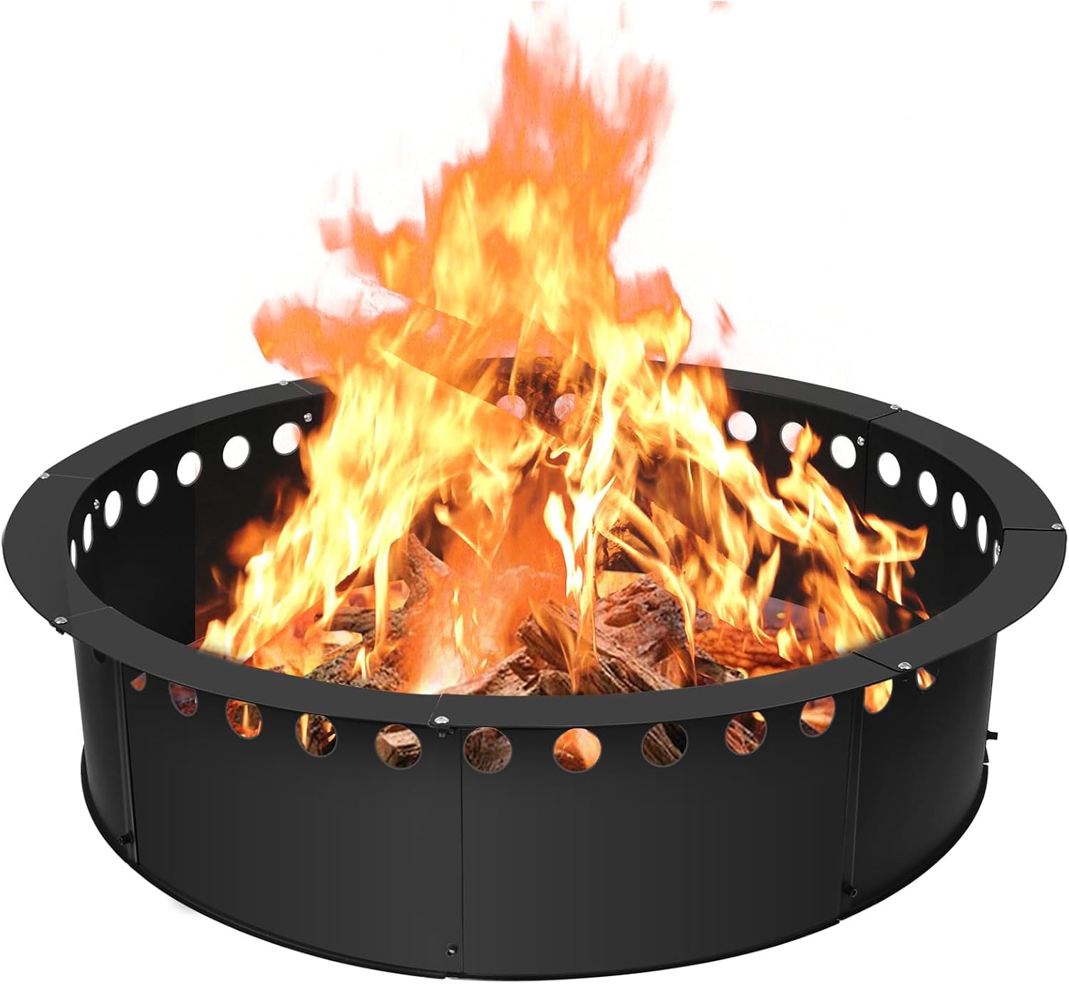 39 inch Fire Pit Ring,Heavy Duty Metal Smokeless Permanent Large Round Insert Firepit for Outdoor Fire Liner Wood Burning Heavy