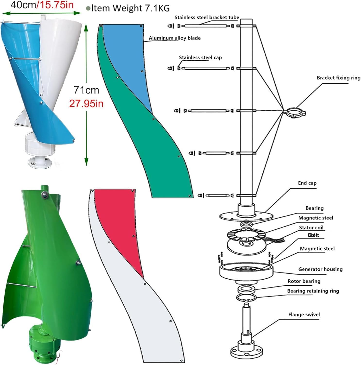 9000W Wind Turbine Generator Kit with MPPT Controller, 2 Blades Helical Magnetic Levitation Windmill Generator for Home Street Lighting