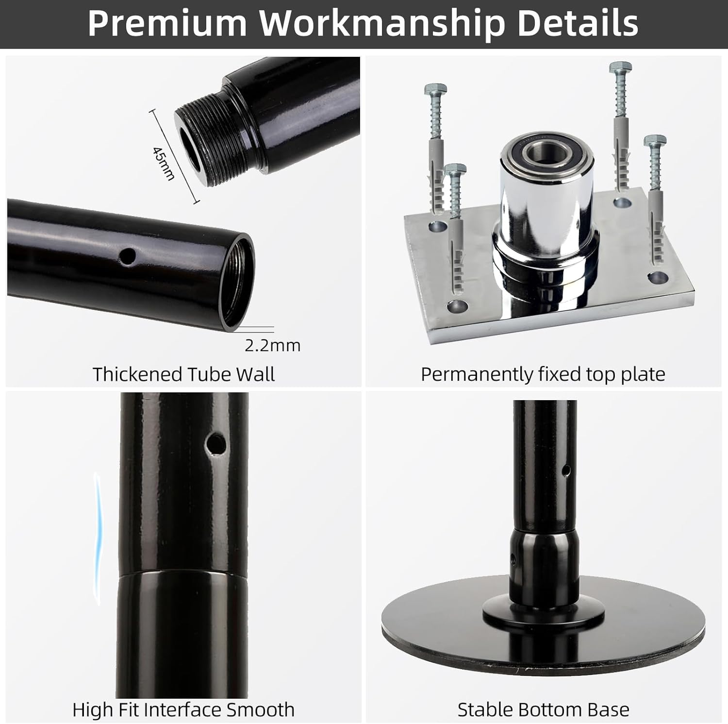 PRIOR FITNESS Permanent Fixed Dance Pole Kit, Professional 45mm Spinning & Static Dancing Pole Heavy-Duty Steel Pole Dance for Home, Adjustable Height Excellent for Home Exercise Studio Club Gym