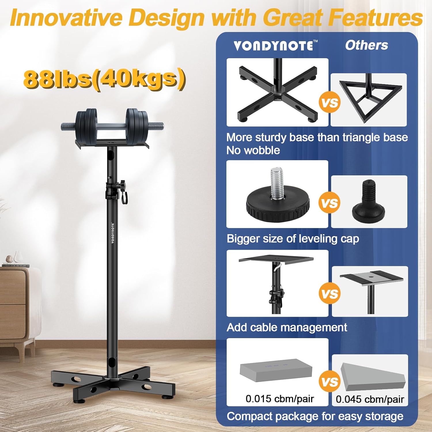 Set of 2 Studio Monitor Stands Adjustable Height Speaker Stands with Cable Management