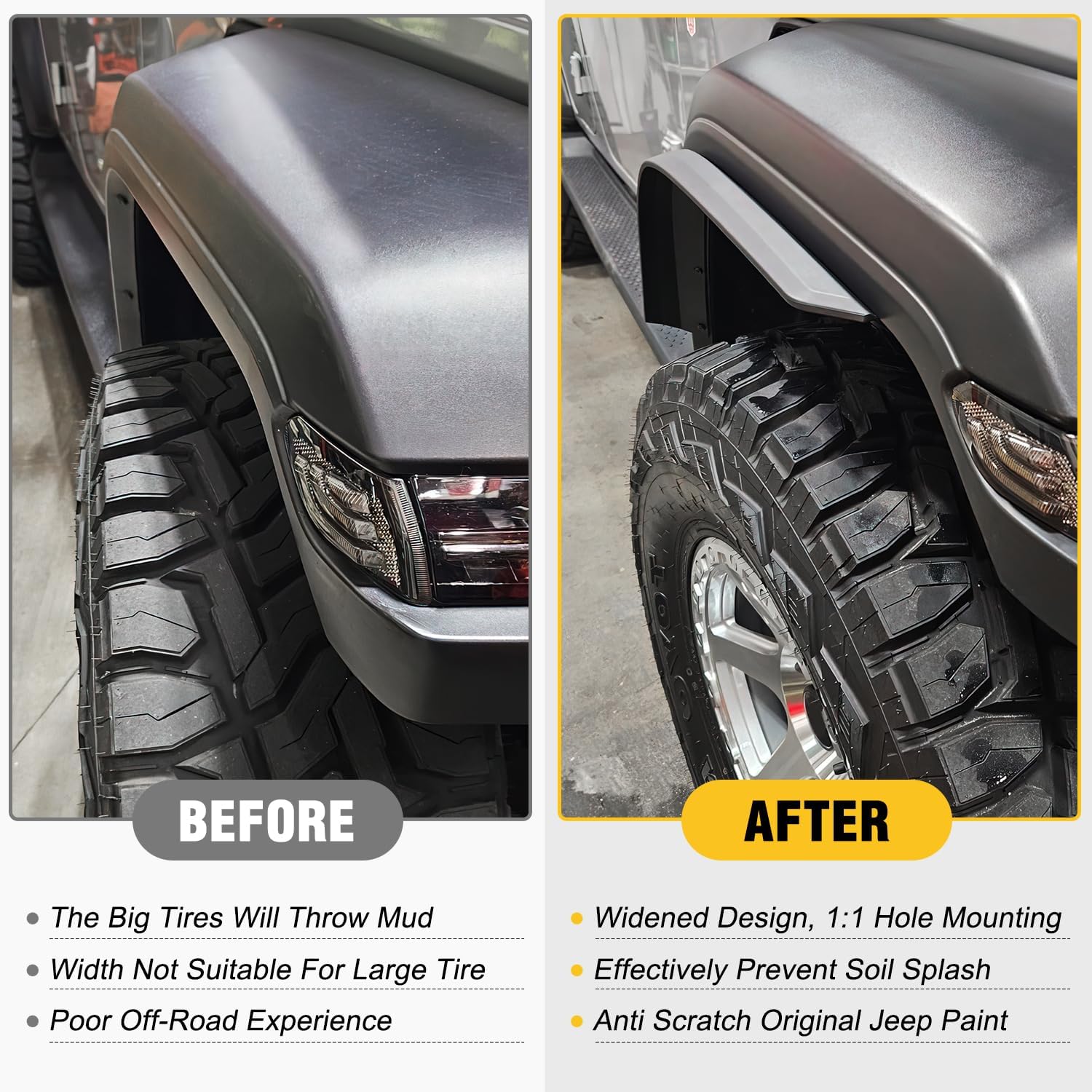 Nilight Fender Flares Extensions Set fit for 2020 2021 2022 2023 2024 2025 Gladiator JT (Only for Low Wheel Arches) Off-Road Widened Front Rear Flat 4 PCS