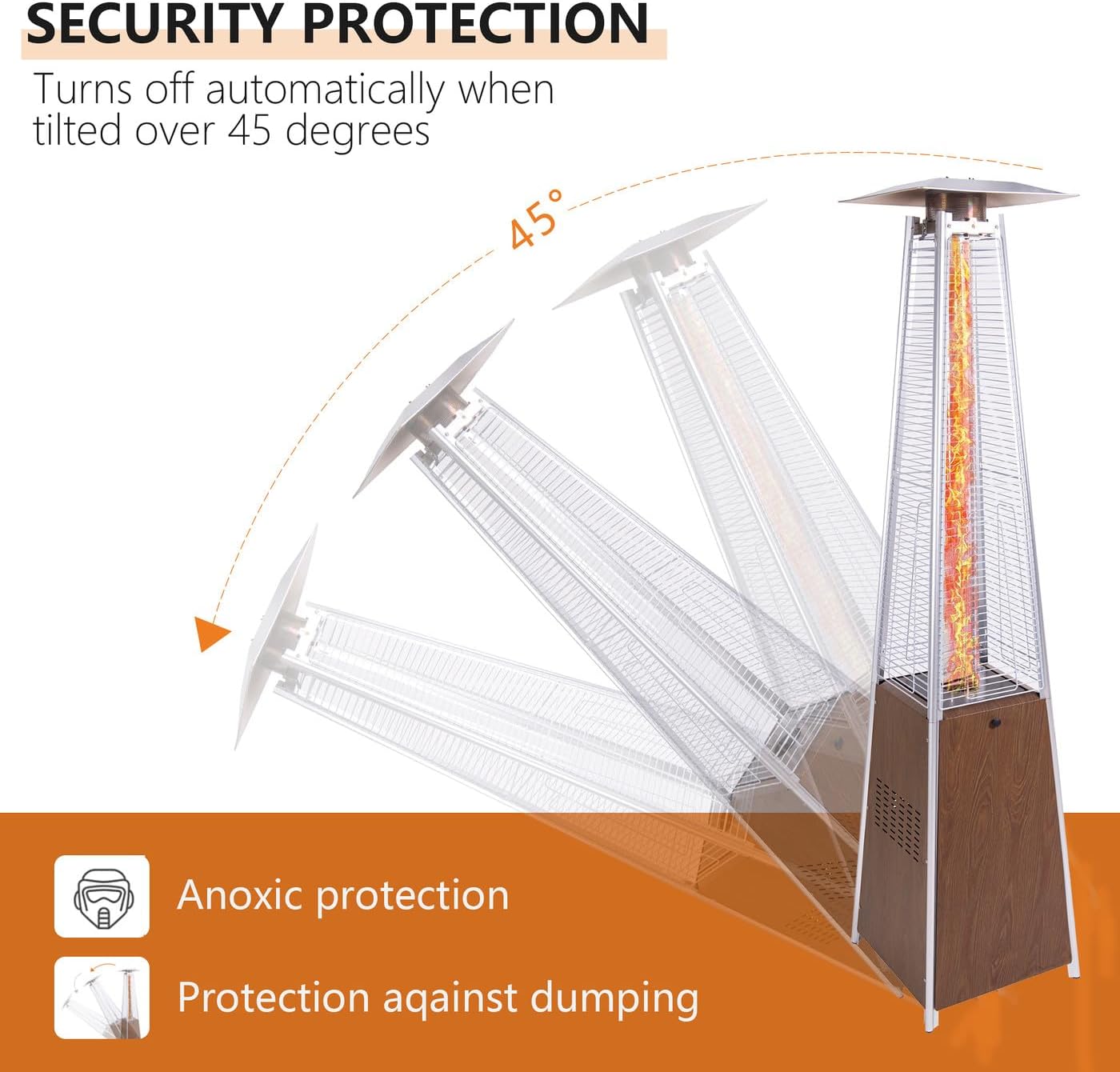 48,000 BTU Pyramid Propane Patio Heater Outdoor Heaters for Patio with Quartz Glass Tube Metal Reflector Tip-Over Shutoff Wheels Smokeless Fire Pit Alternative