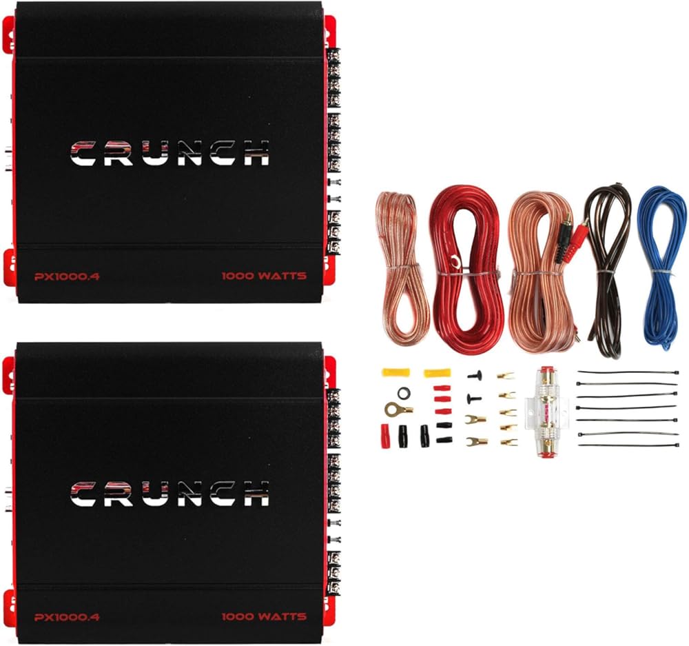 Crunch 4 Channel 1000W A/B Class Stereo Amplifier (2 Pack) & Wiring Kit