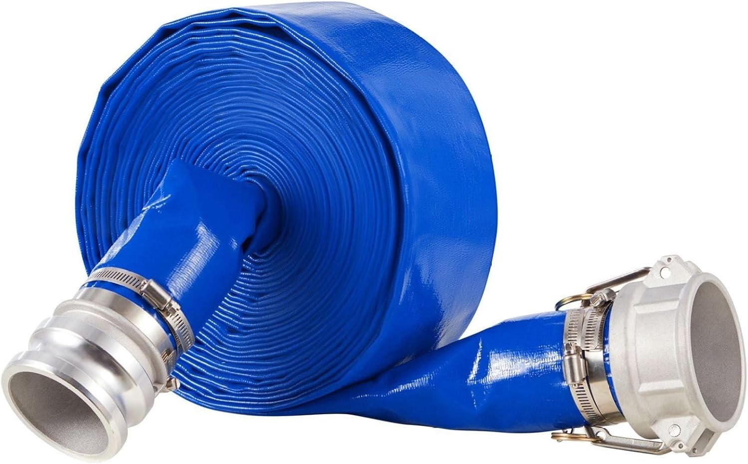 Backwash Hose 3in x 50ft - Flexible PVC Water Discharge Hose with Fittings - Pool Filter Backwash, Construction, Irrigation - Blue