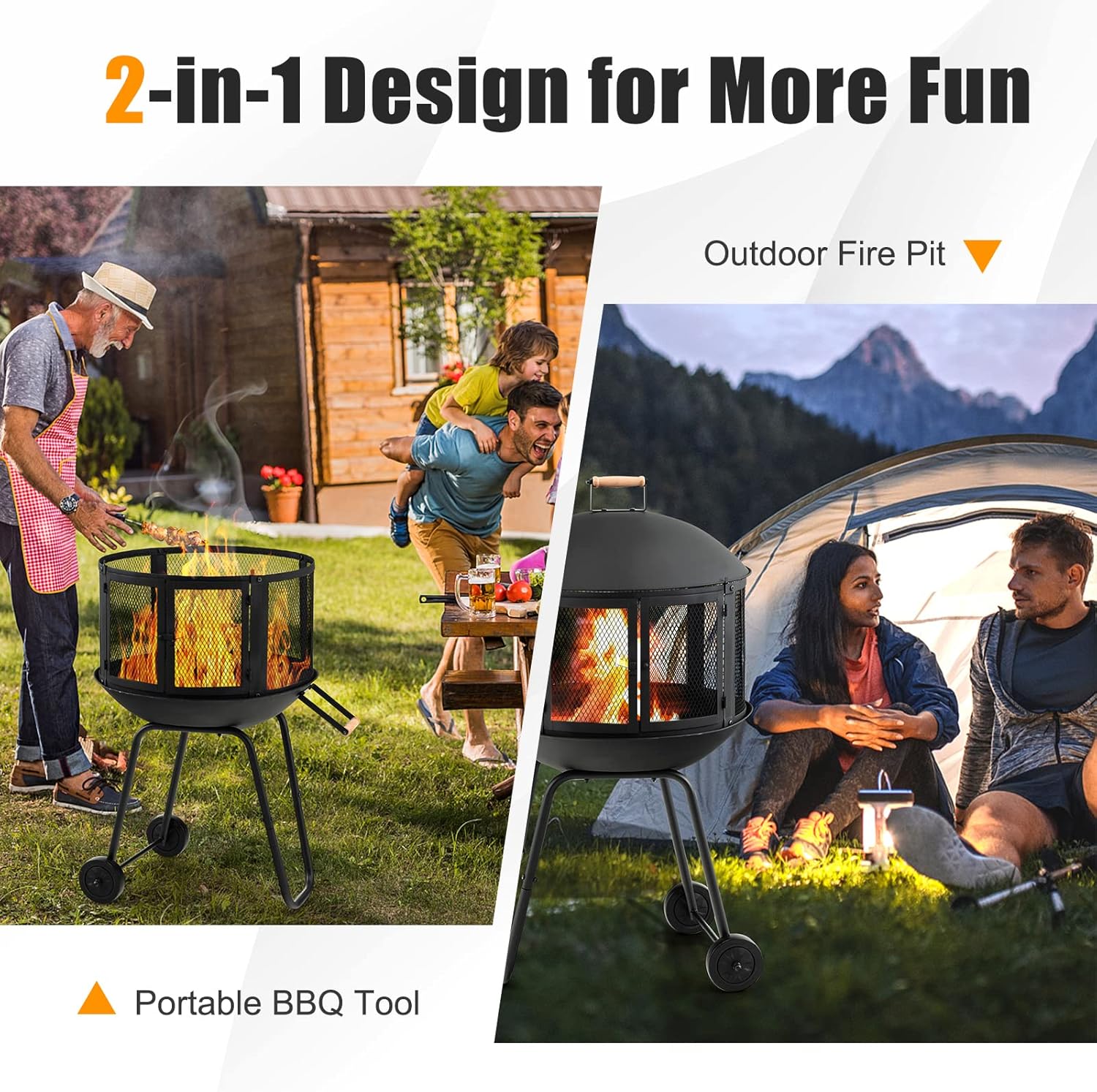 S AFSTAR Fire Pit Outdoor Indoor, 28 Inch Wood Burning Fire Pits W/Wire Mesh Doors, Firepit Lid, Log Grate & Fire Poker, 42.5 Height Rolling Bonfire Fire Pit Portable Firepits for Outside Patio Deck