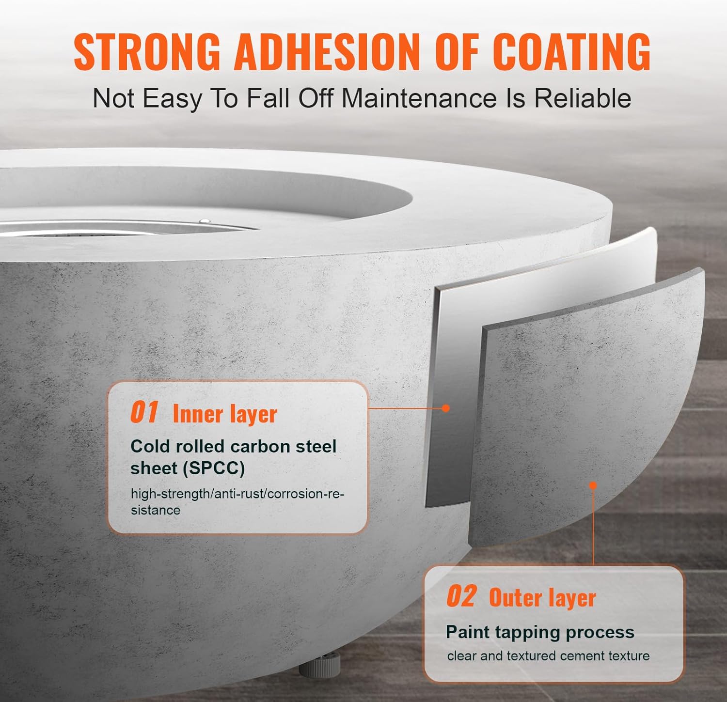 Happybuy Propane Fire Pit, Outdoor Concrete, 39 in Tabletop, Lava Rocks, Lid, Rain Cover, Adjustable Flame