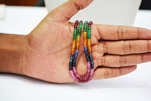 natural multi sapphire ruby emerald 4-5 mm faceted rondelle beads necklace / 16 inch