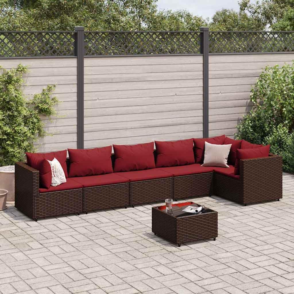 7 Piece Patio Lounge Set with Cushions Brown Poly Rattan Garden Furniture