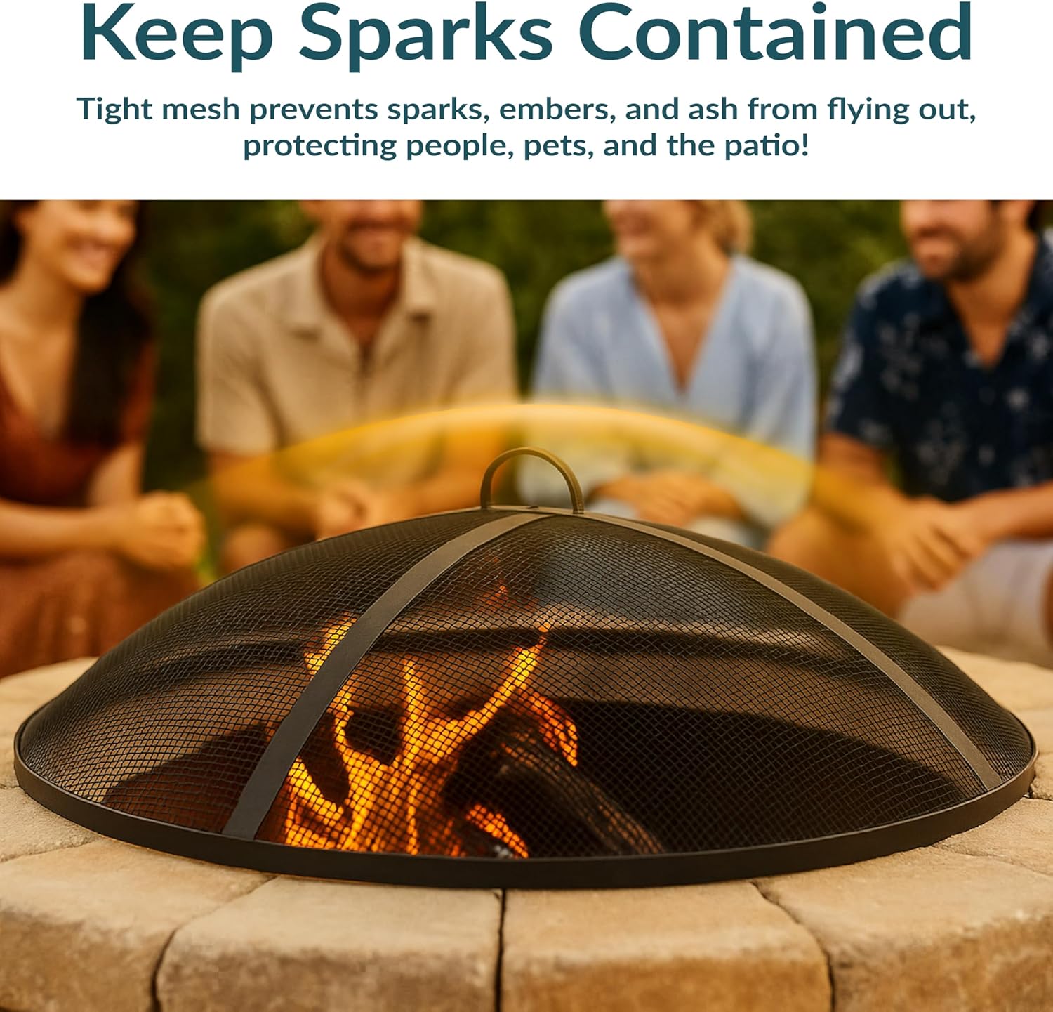 Sunnydaze Heavy-Duty Steel Mesh Fire Pit Screen - Fire Pit Spark Screen with Handle - 40-Inch Diameter